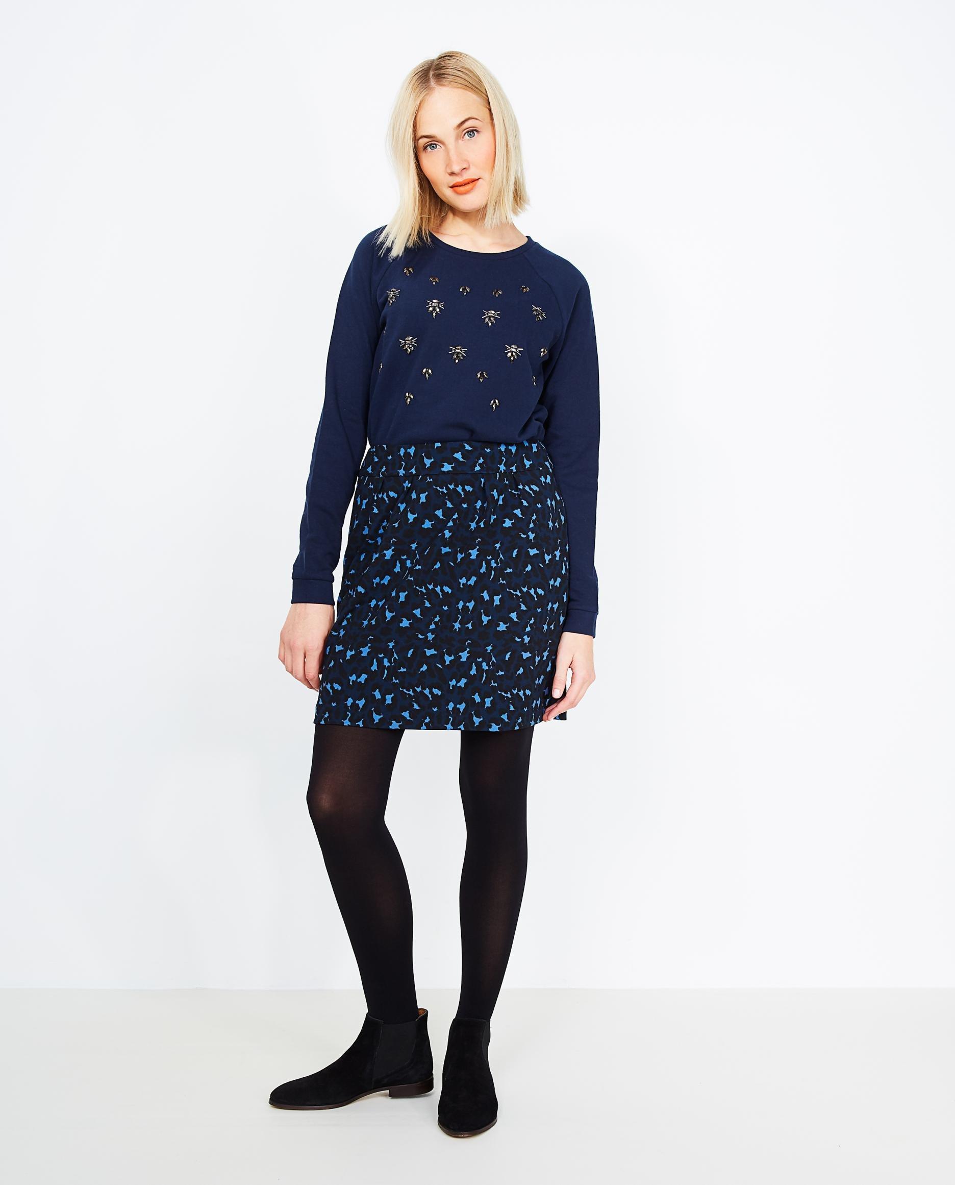Donkerblauwe rok met luipaardprint - null - JBC