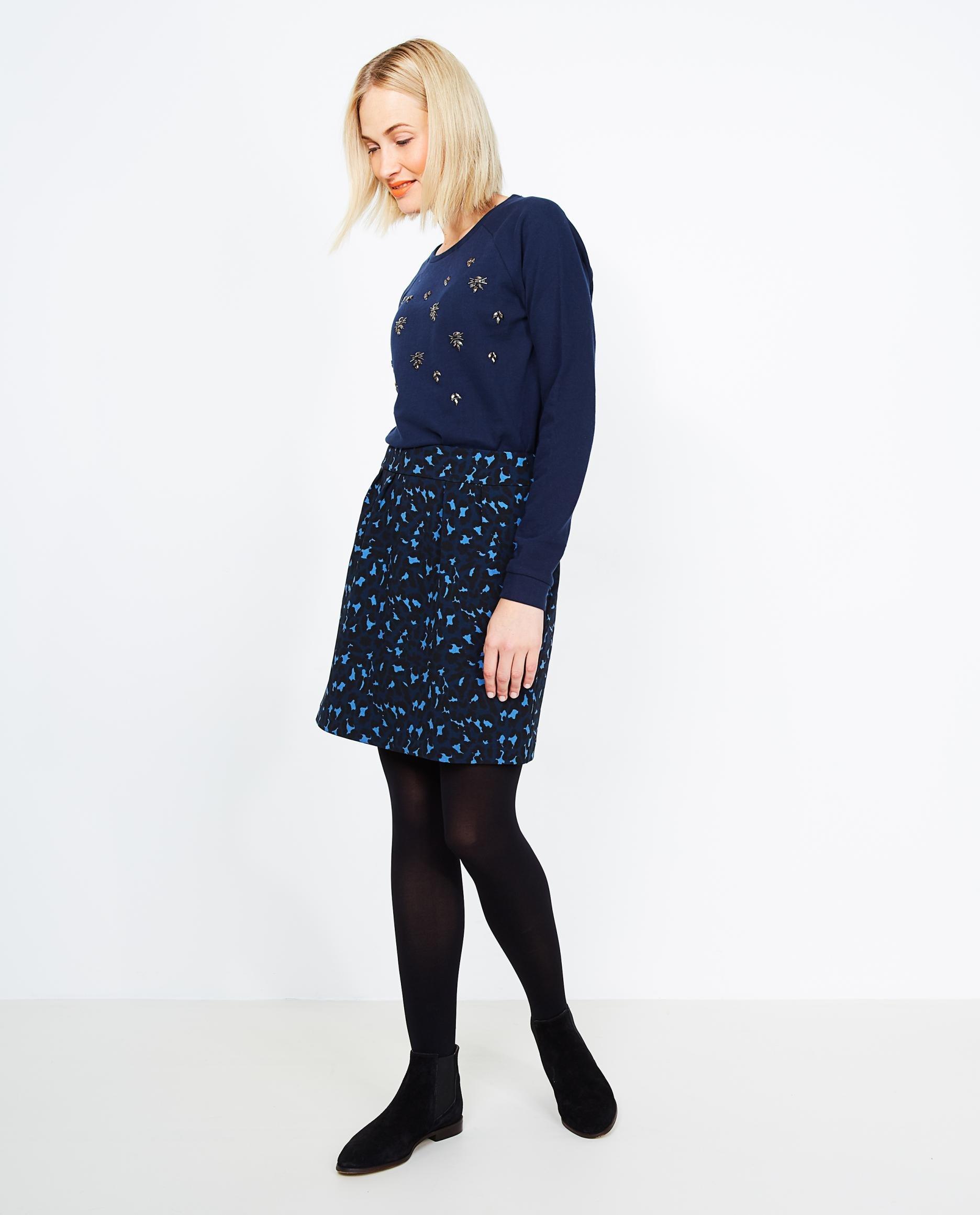 Rokken - Donkerblauwe rok met luipaardprint