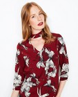 Chemises - Bordeauxrode blouse met chocker hals