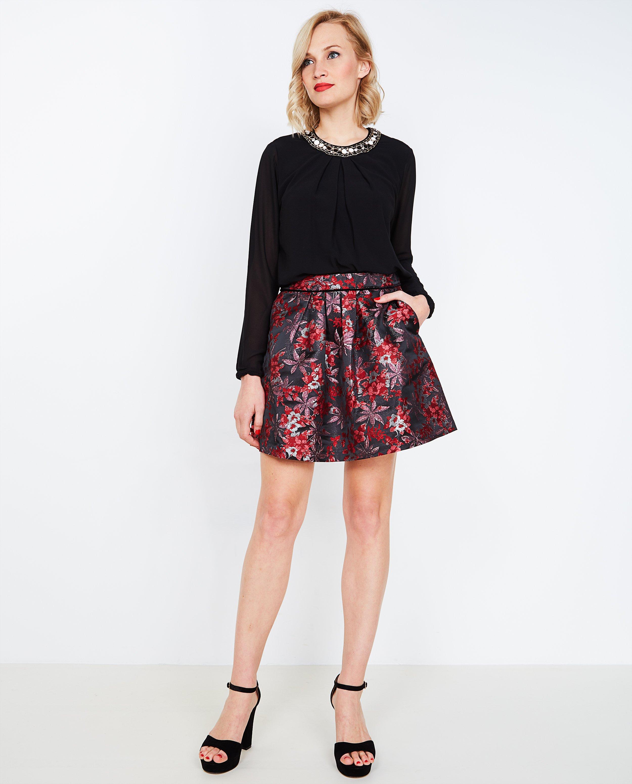 Rokken - Glitterrok met florale jacquard