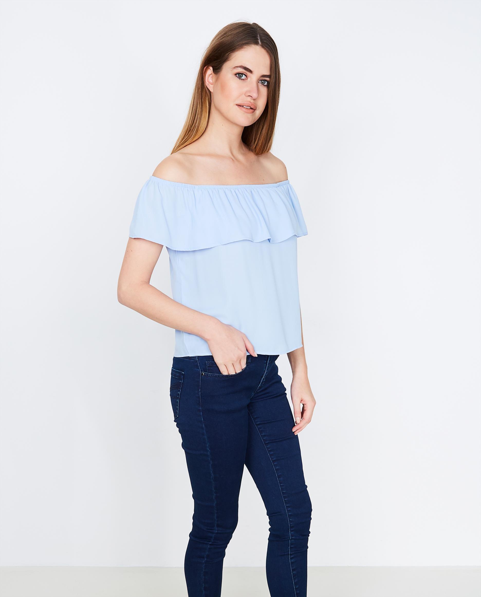 Off-shoulder top - in lichtblauw - JBC