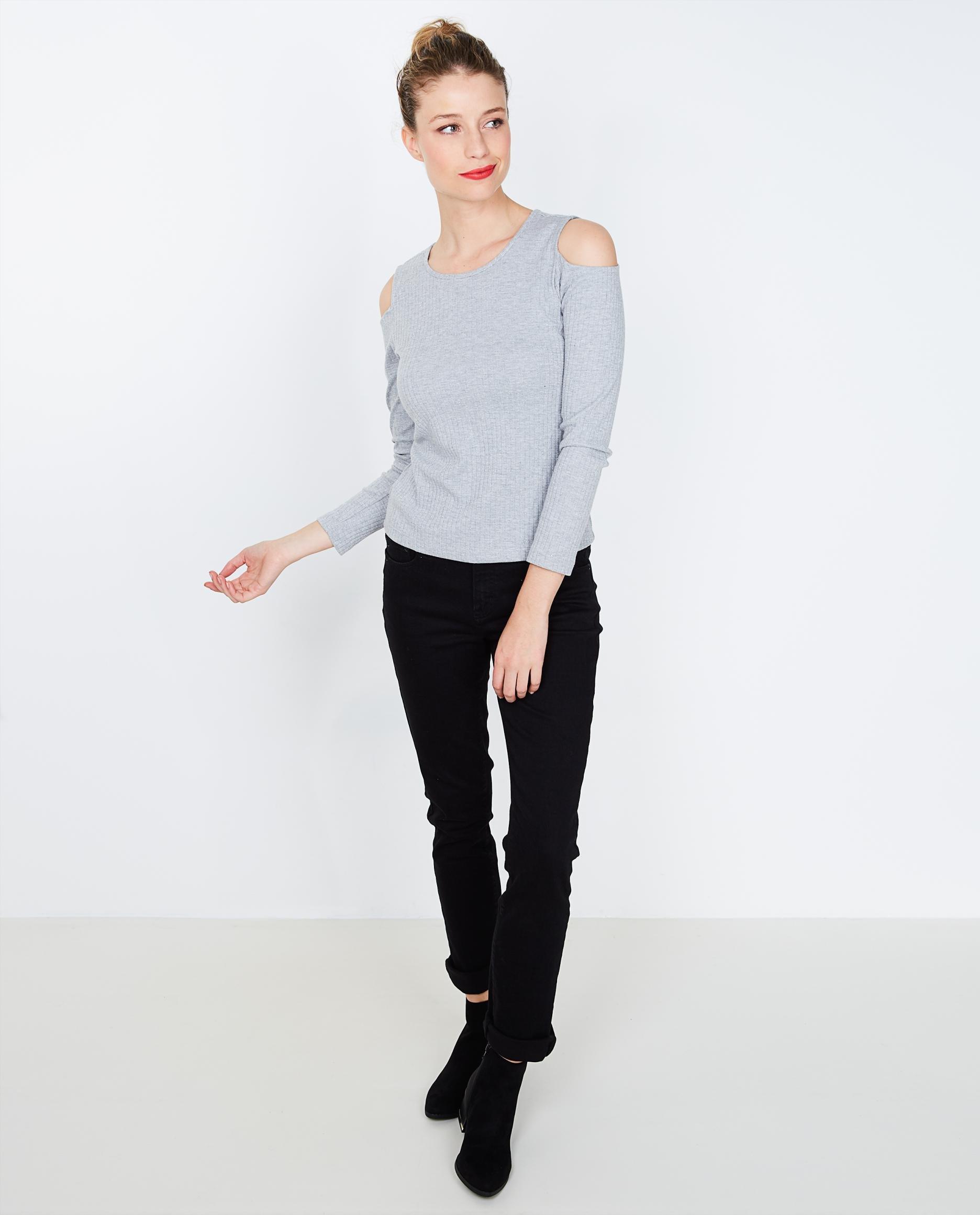 Lichtgrijze glittertop - met cutouts - Groggy