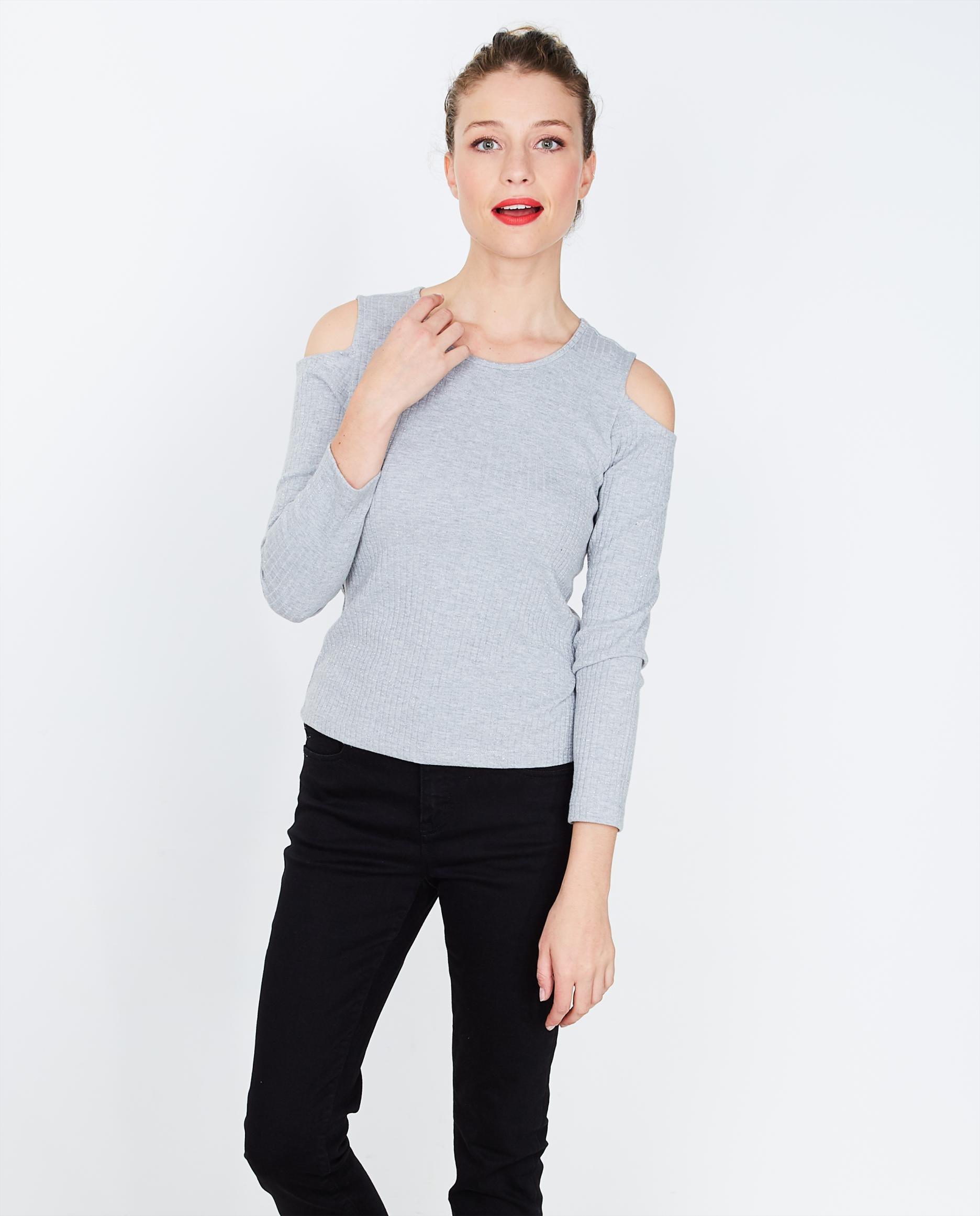 T-shirts - Lichtgrijze glittertop
