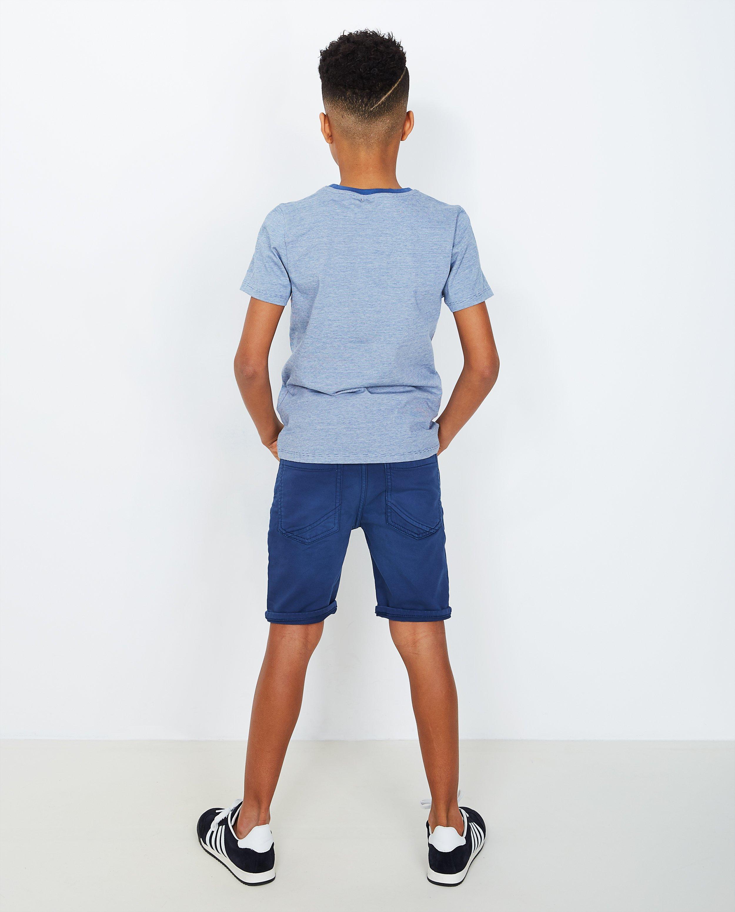 T-shirt bleu rayé - écusson en forme de pizza - JBC