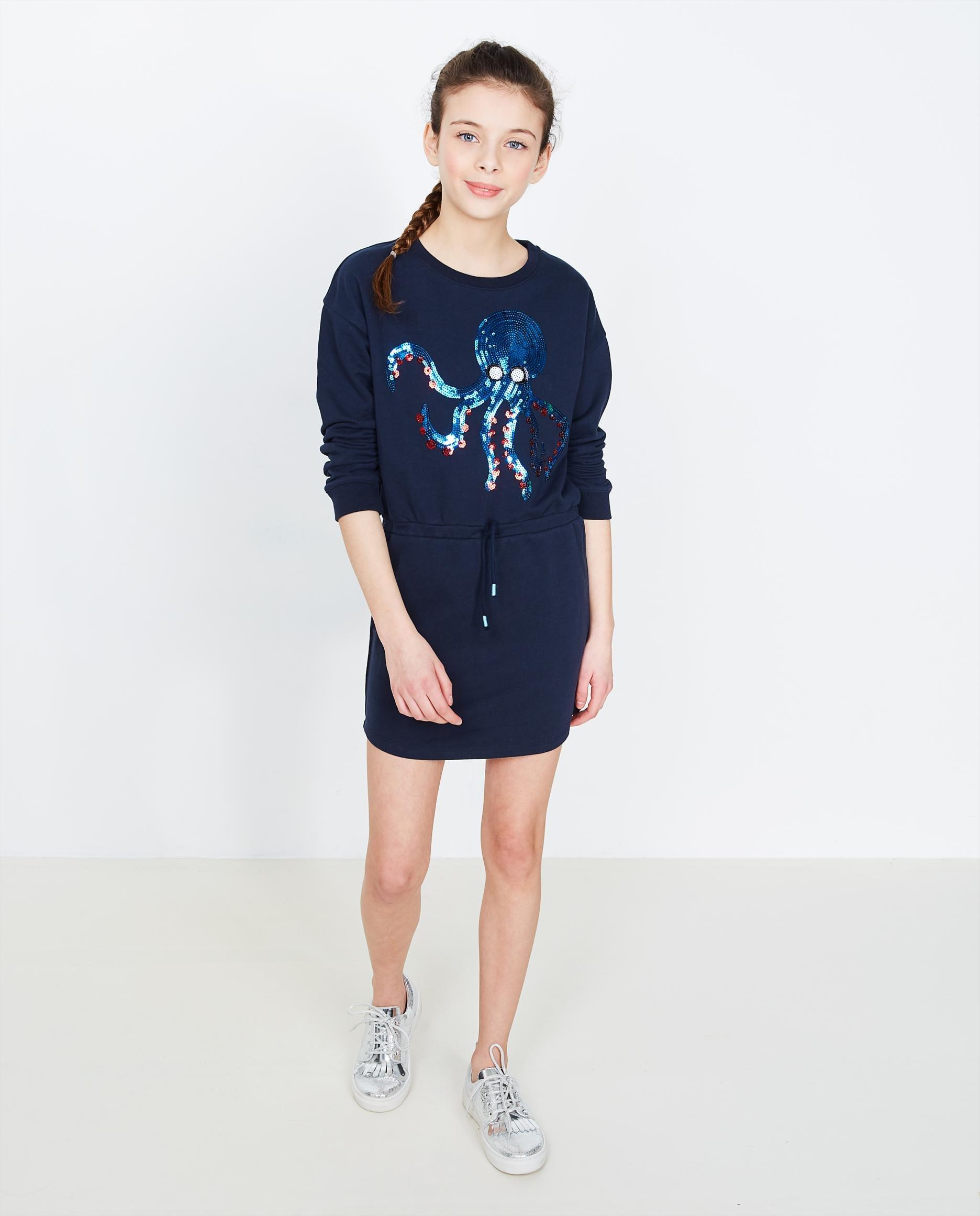 Nachtblauwe sweatjurk - met octopus - JBC