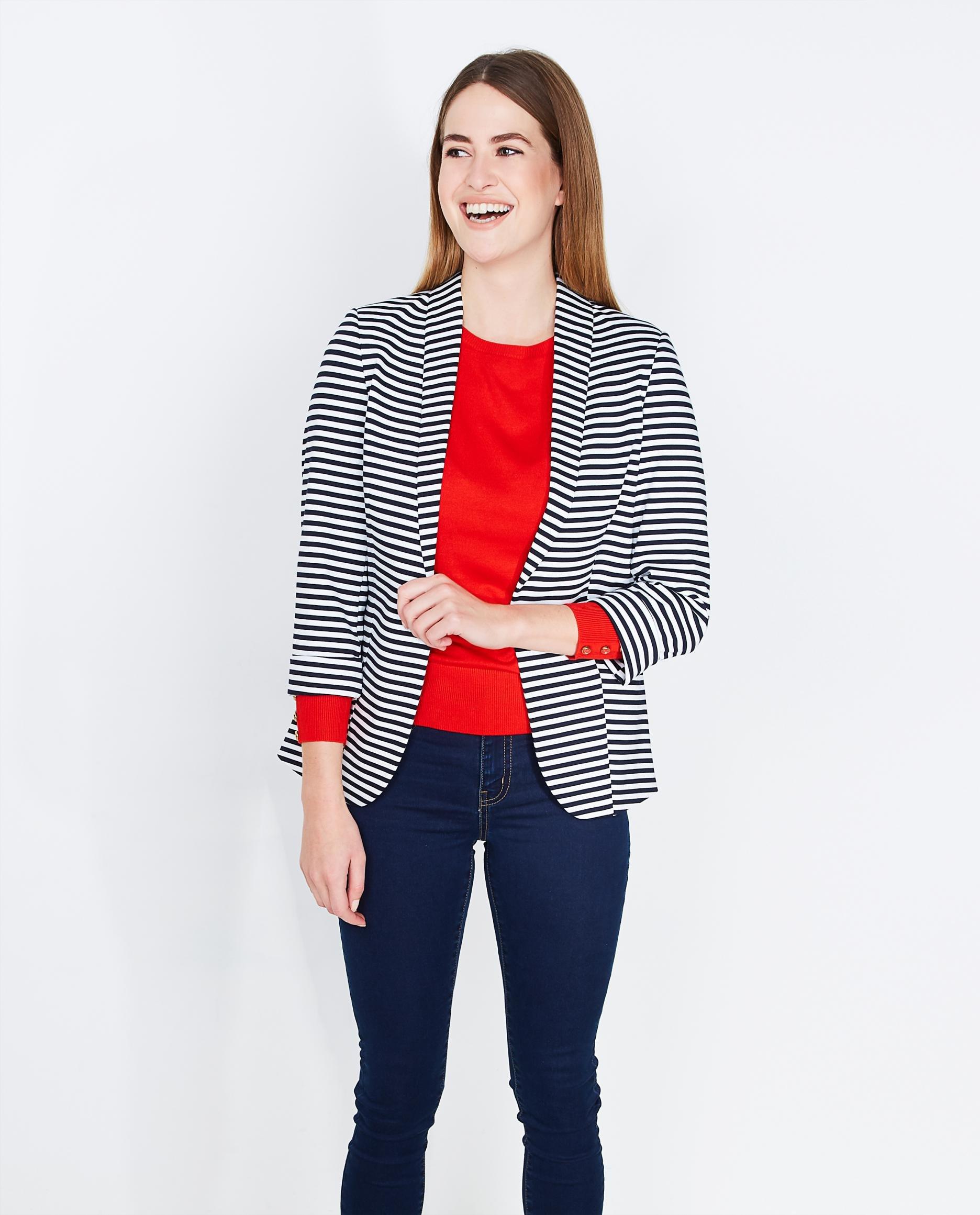 Gestreepte blazer - in donkerblauw en wit - JBC