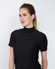 T-shirts - Zwarte glittertop met gesmokte hals
