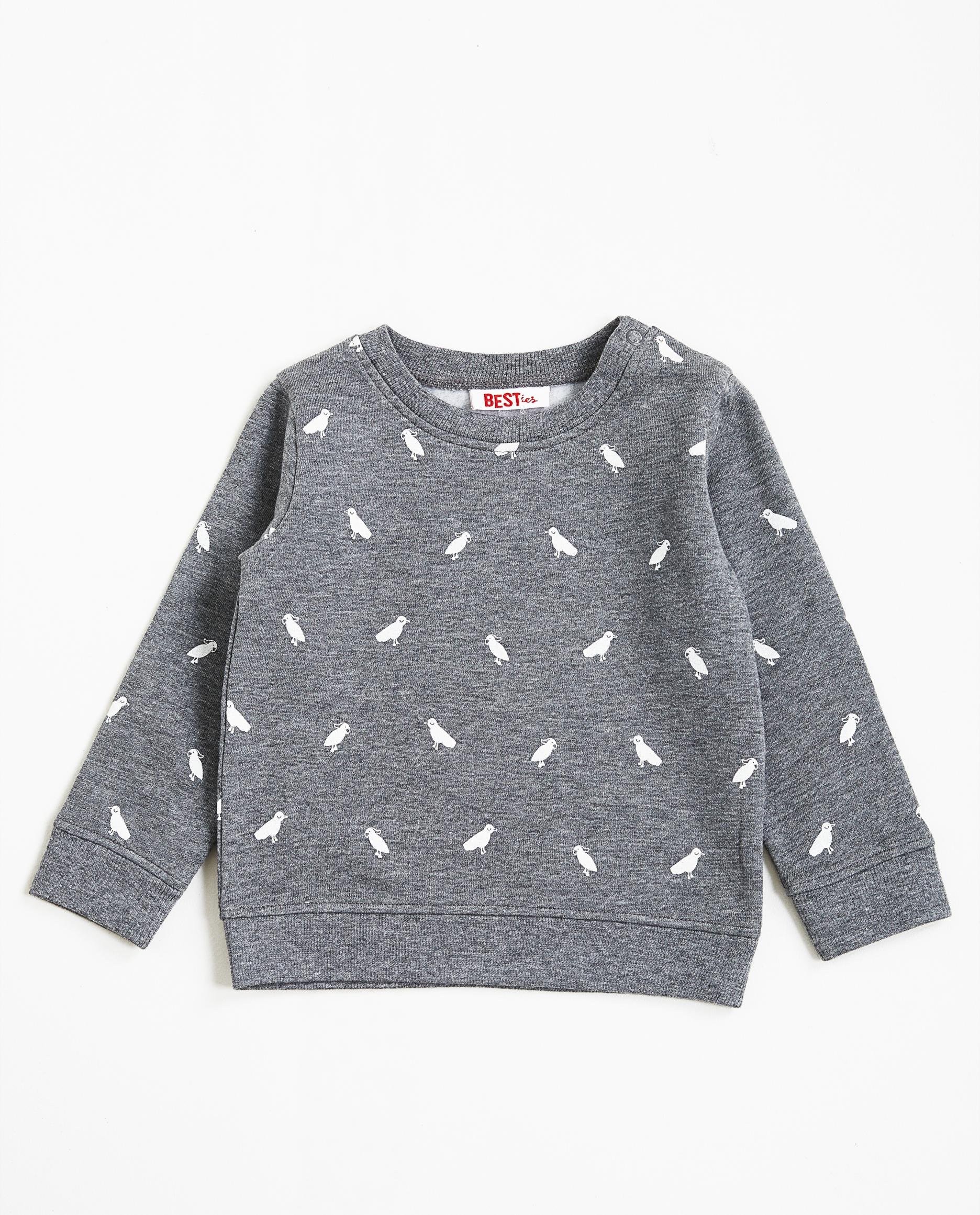 Sweater met vogelprint - in grijs, BESTies - Besties