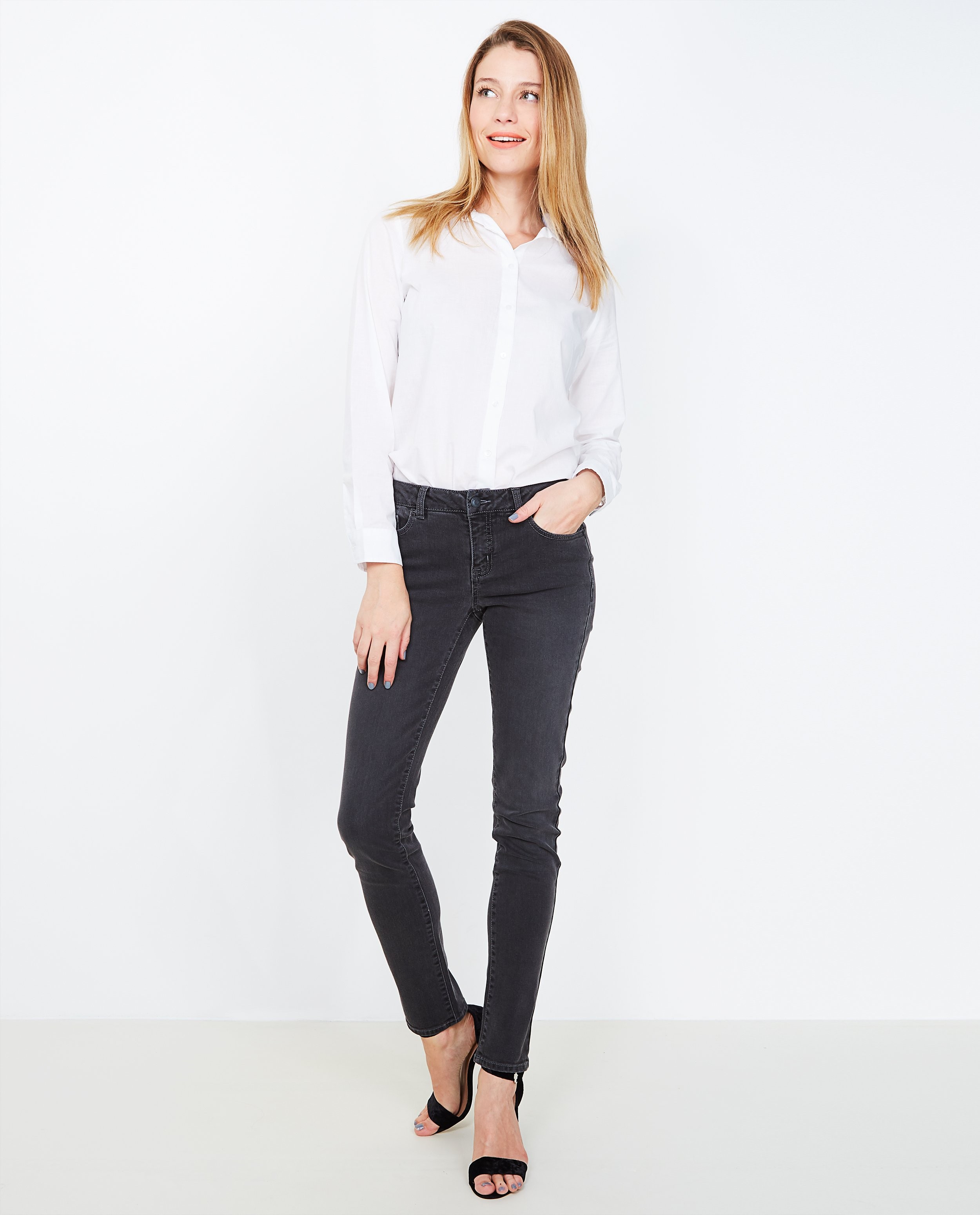 Zwarte slim jeans - met verwassen look - JBC