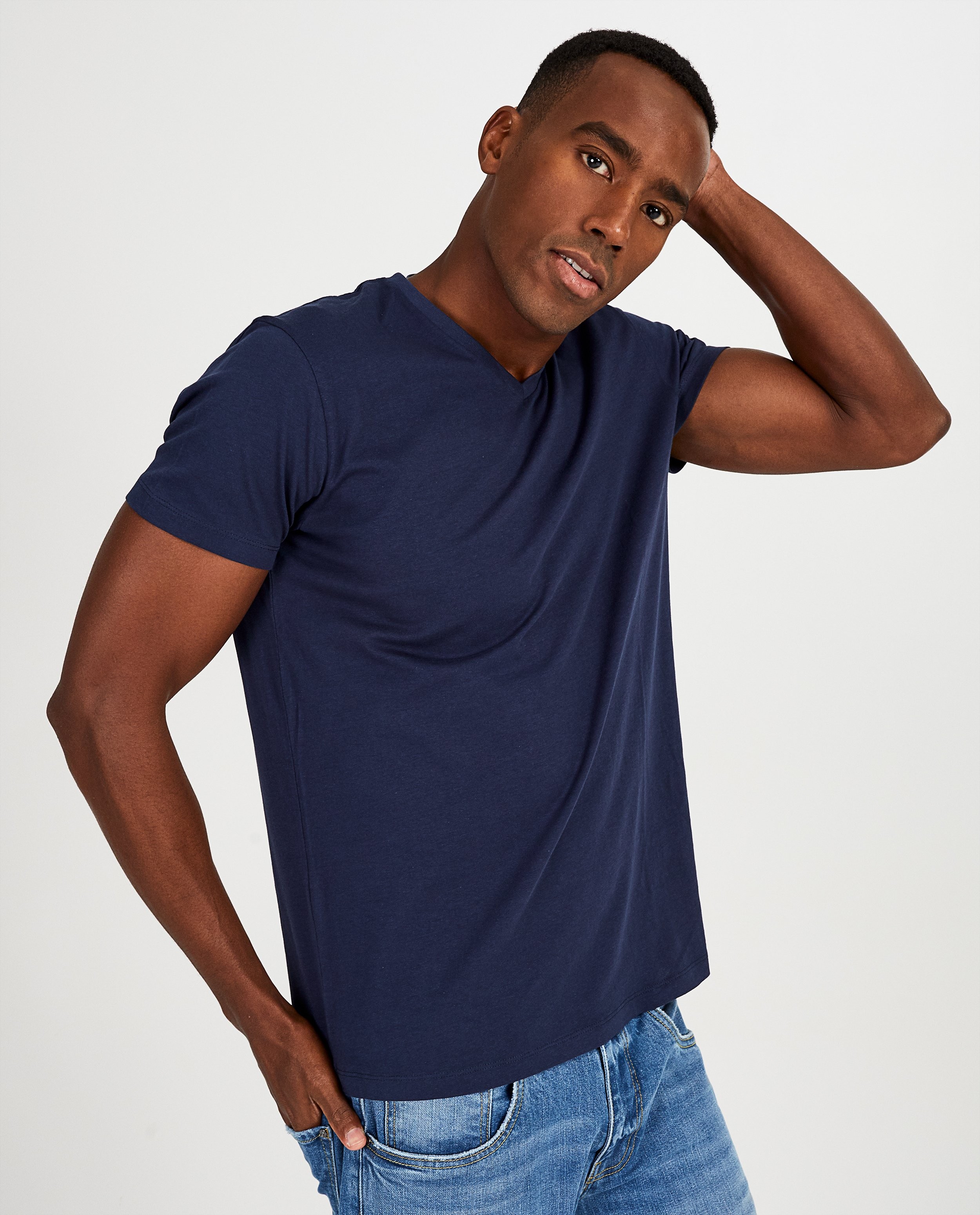 T-shirts - Donkerblauw T-shirt van biokatoen V-hals