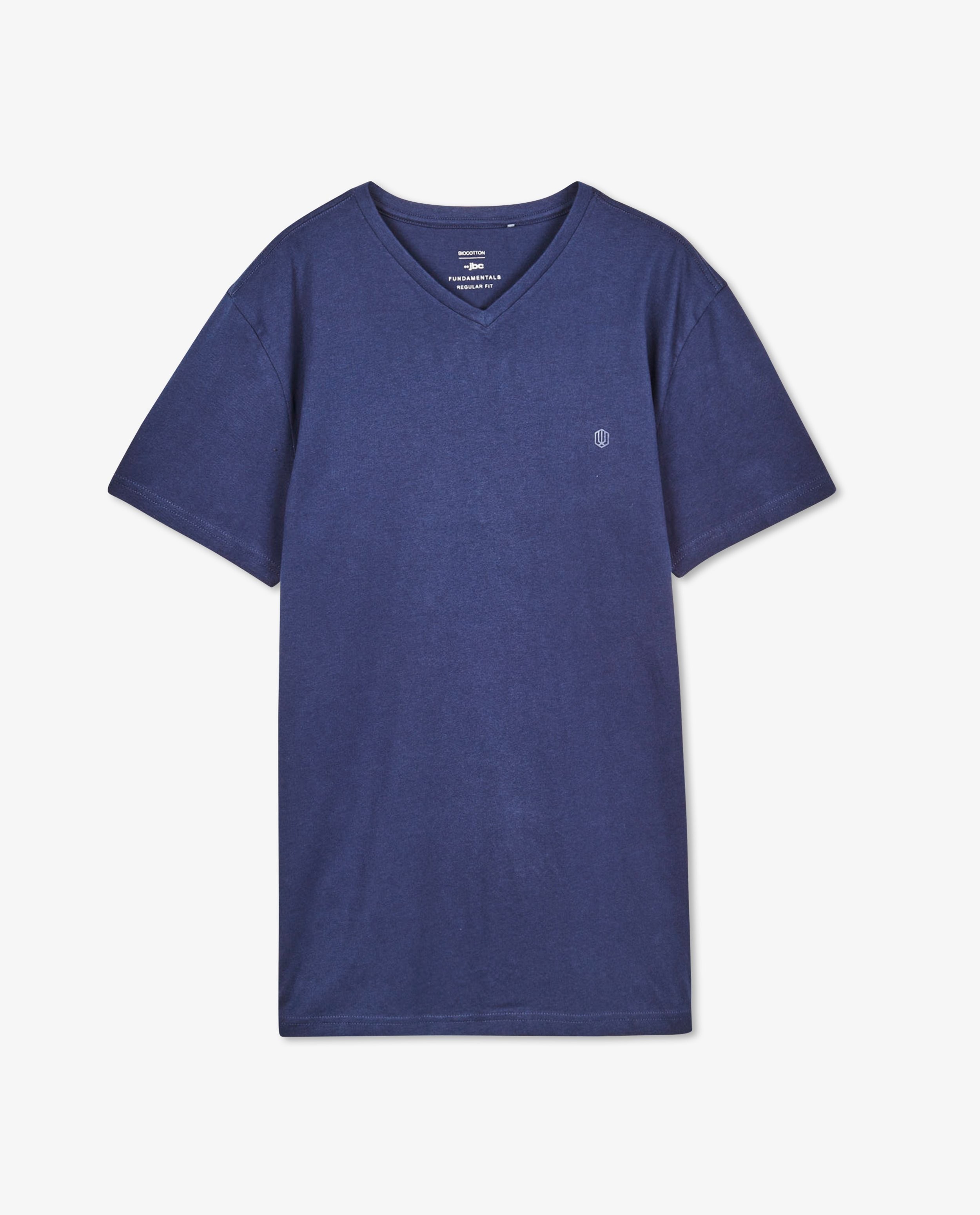 T-shirts - T-shirt bleu foncé en coton bio, col en V 