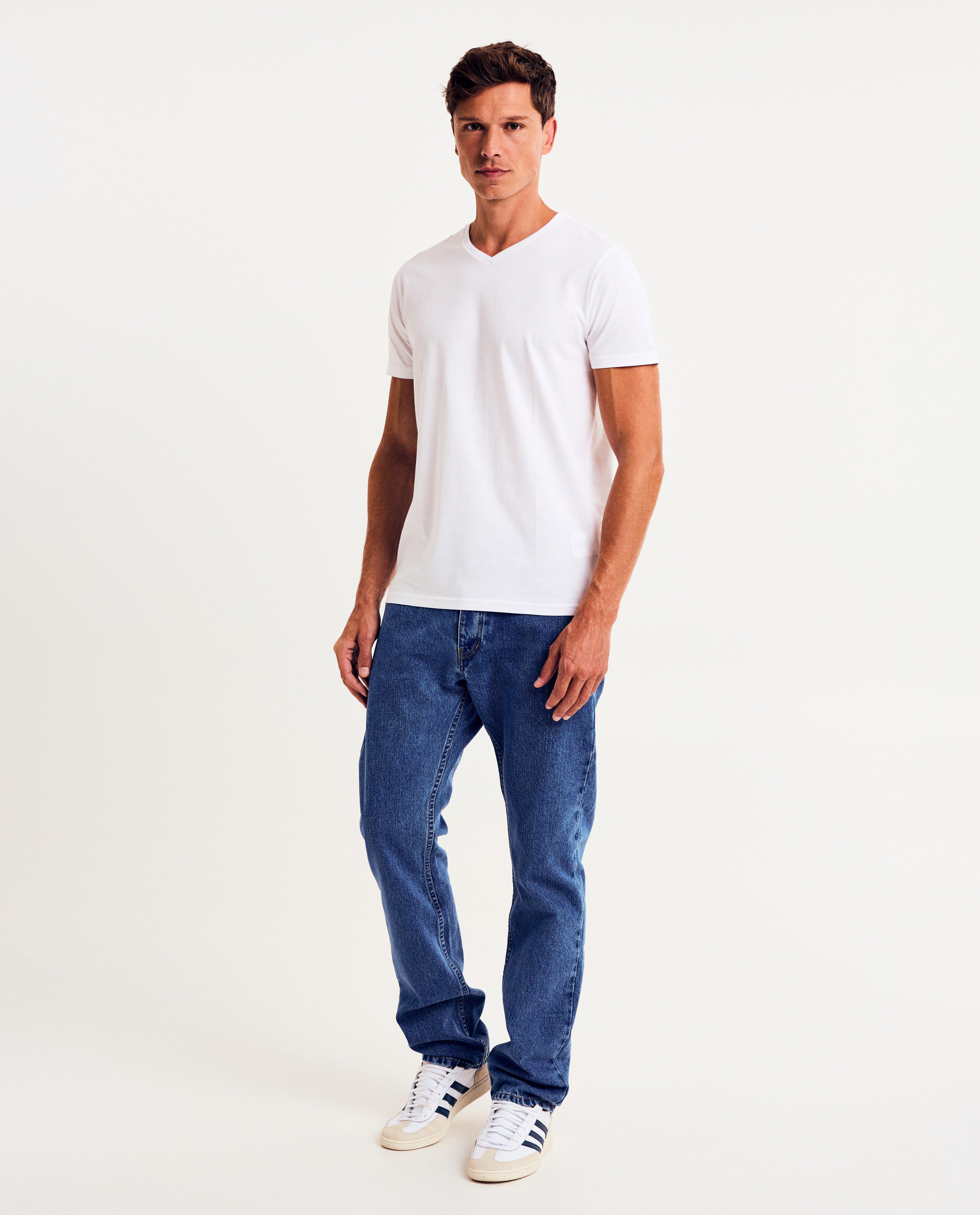 T-shirt blanc en coton bio, col en V - D&eacute;tails du produit - blanc - image num&eacute;ro 4