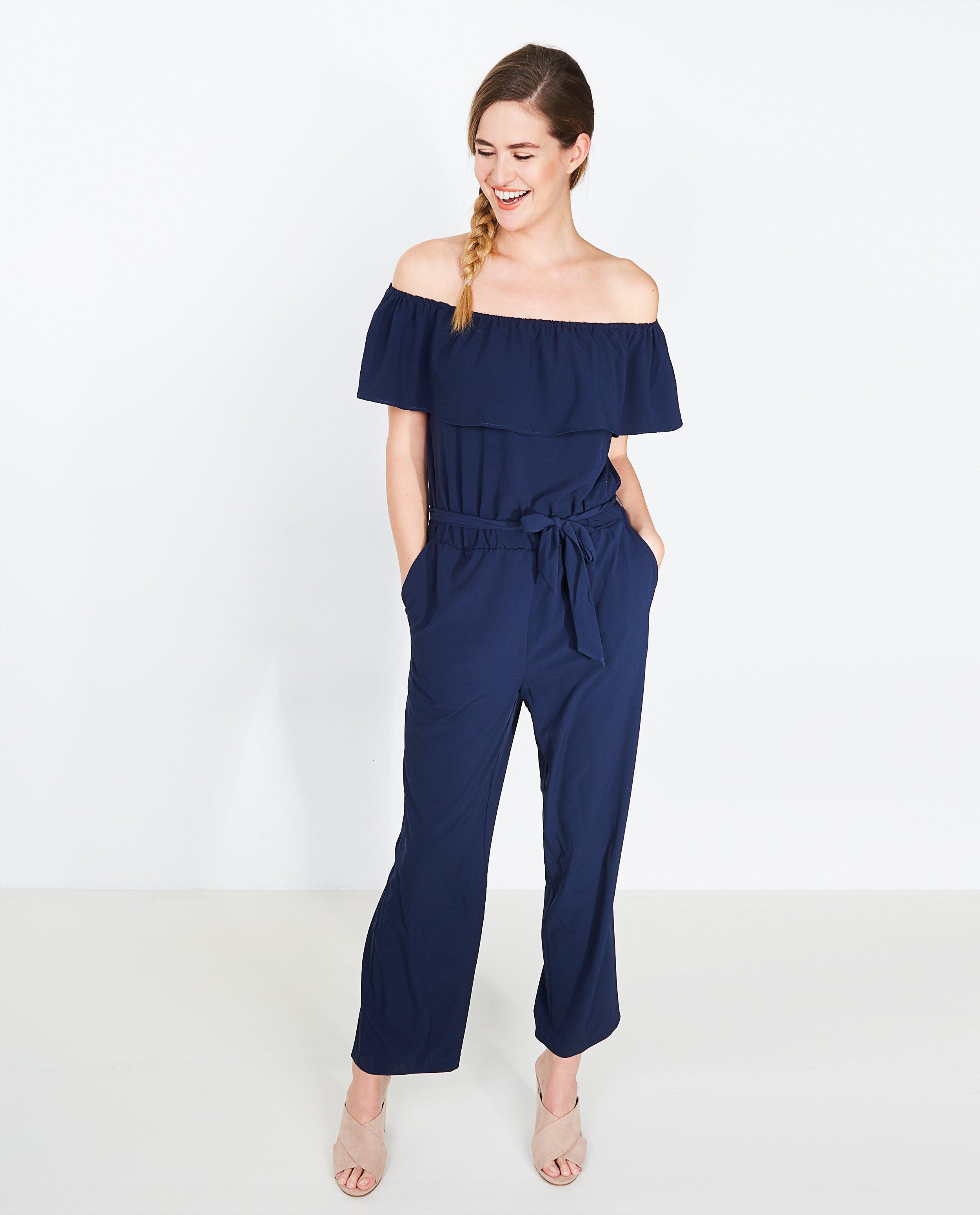 Nachtblauwe jumpsuit - off-shoulder - JBC