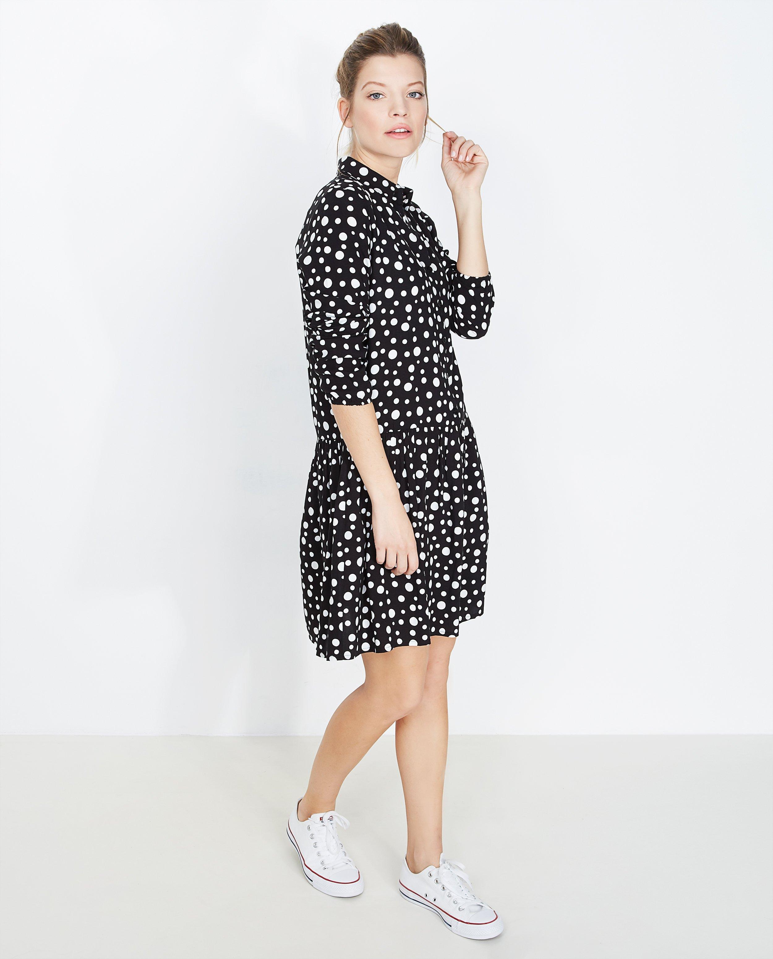 Zwart-witte jurk  - met polkadotprint - Groggy