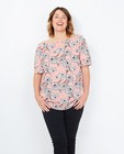 Off-shoulder blouse - in roze, met florale print - Joli Ronde