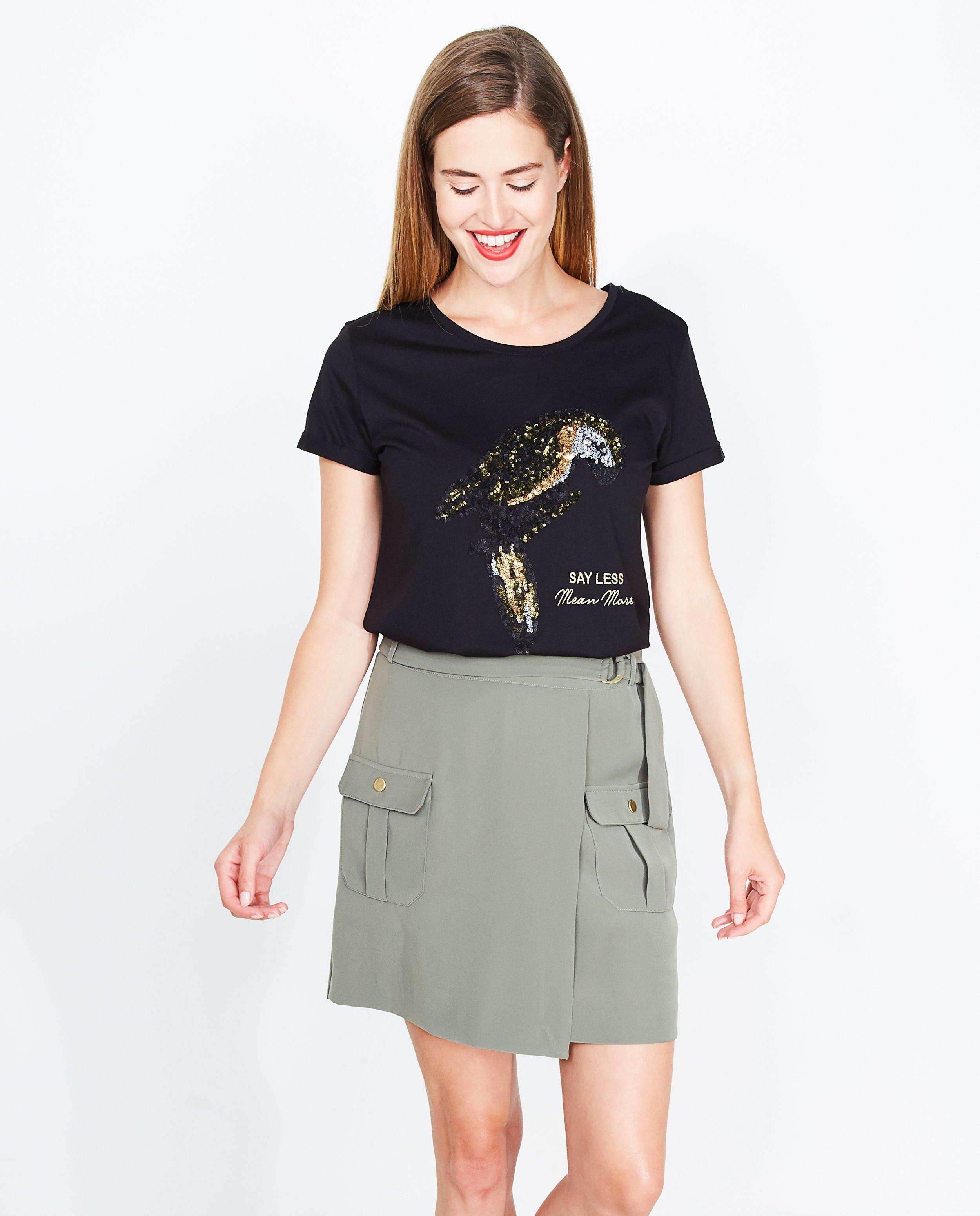 T-shirt pailletten vogel - in zwart - JBC