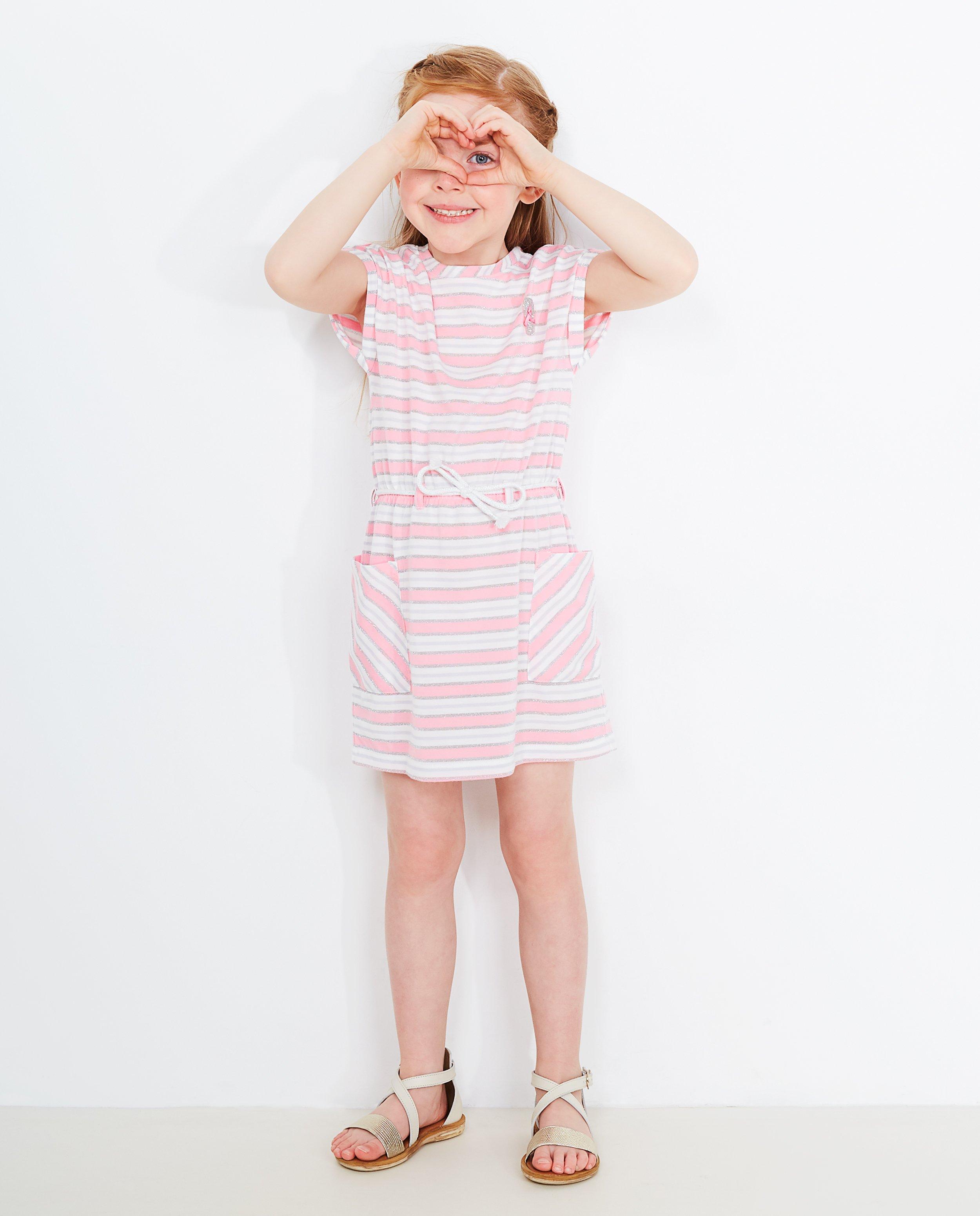Gestreepte glitterjurk - in roze en wit - JBC