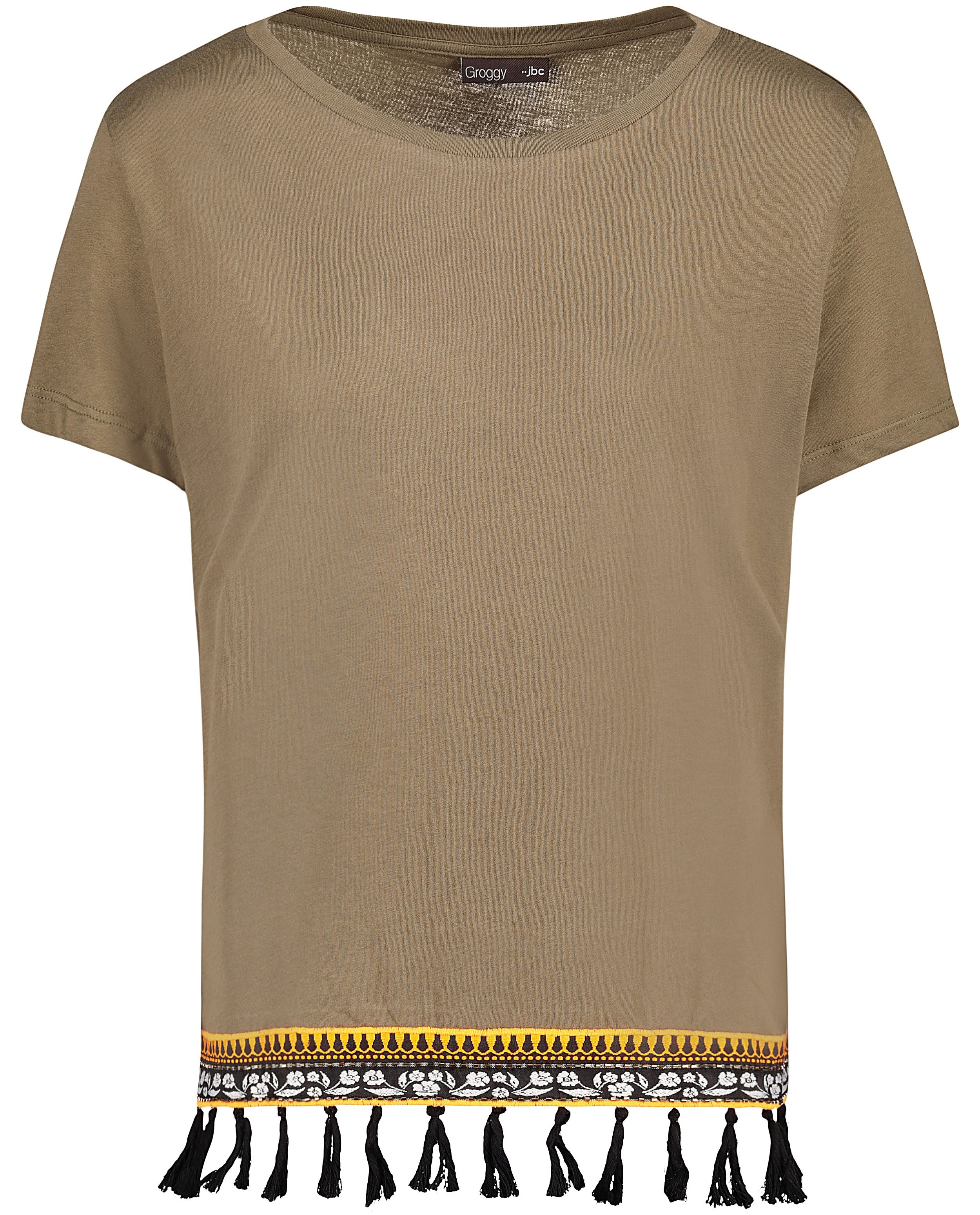 Kaki T-shirt met kwastjes - en borduursel - Groggy