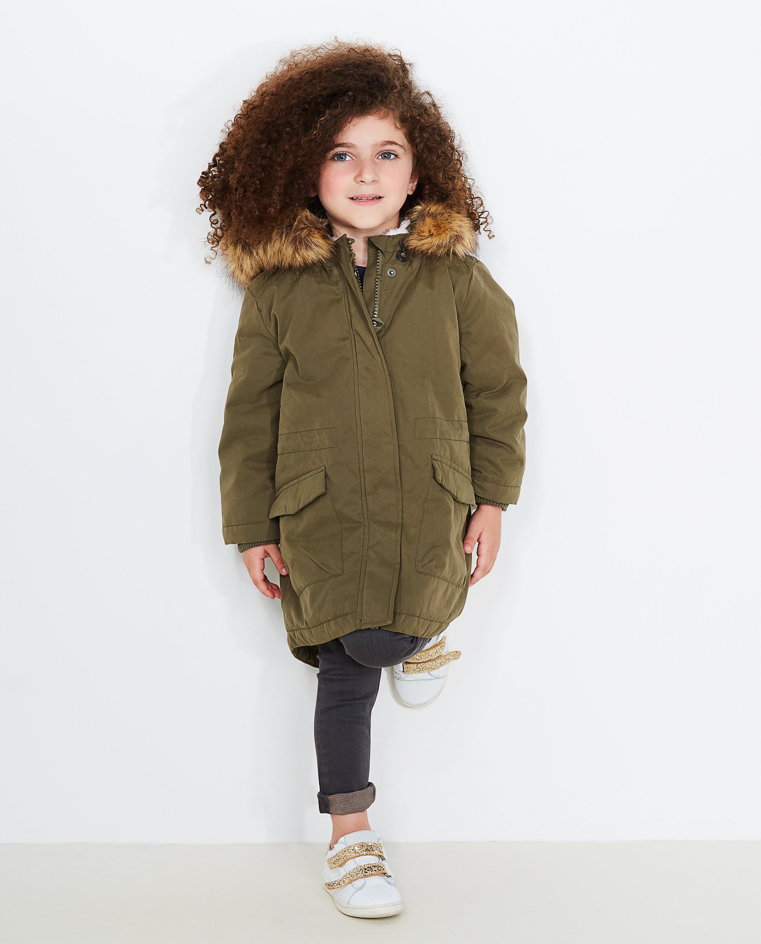 Parka met imitatiebont - in kaki, meisjes 2-7 - JBC