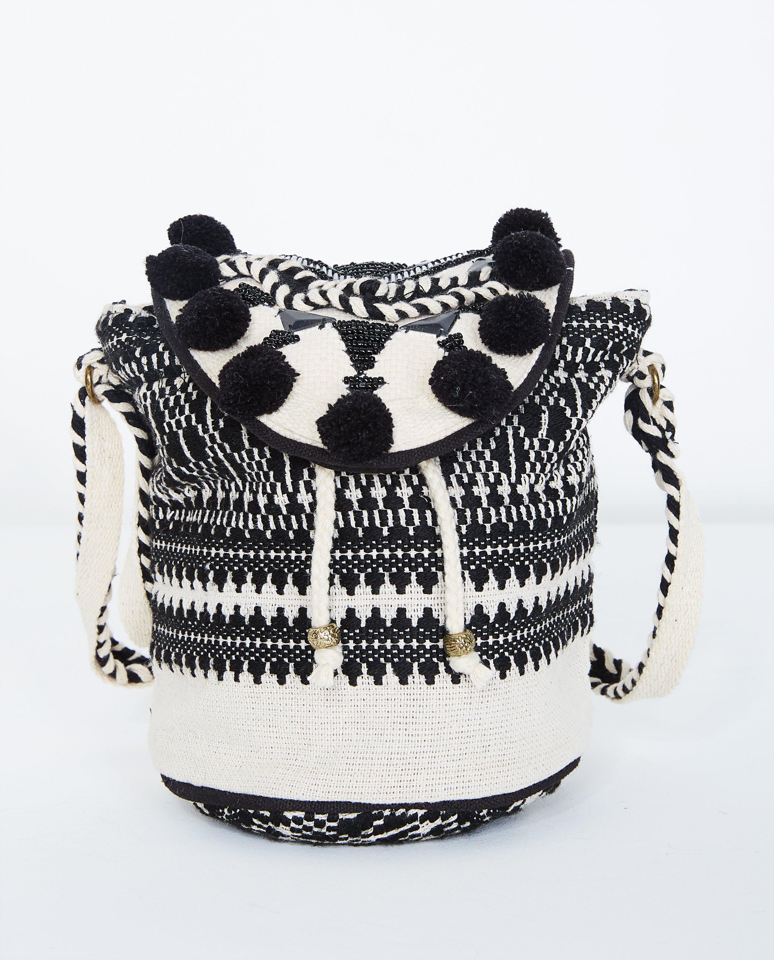 Zwart-witte schoudertas - in boho stijl - JBC