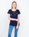 T-shirt met sierbloemen - en opschrift, in nachtblauw - JBC