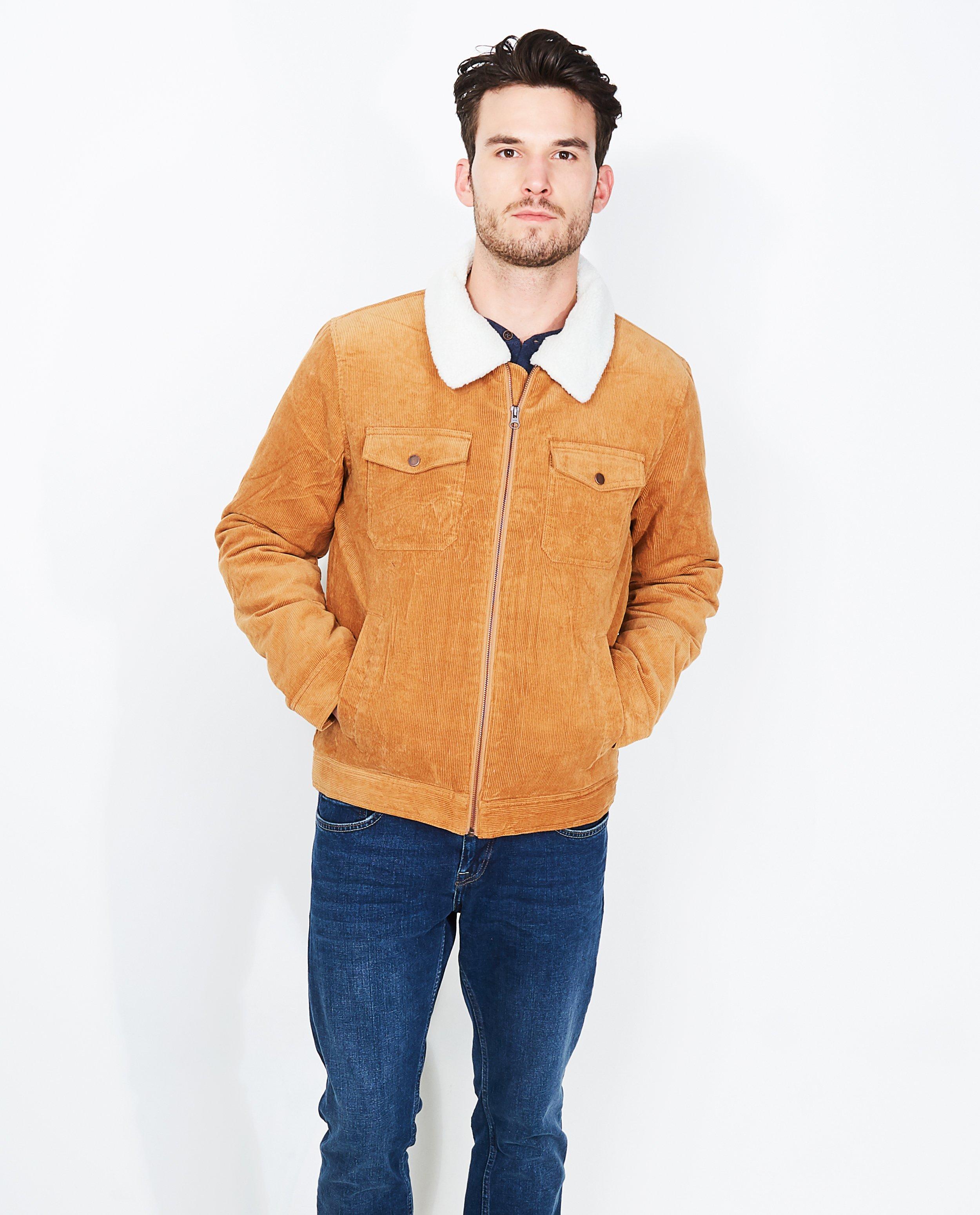 Camelkleurige jas - met velvet ribpatroon - JBC