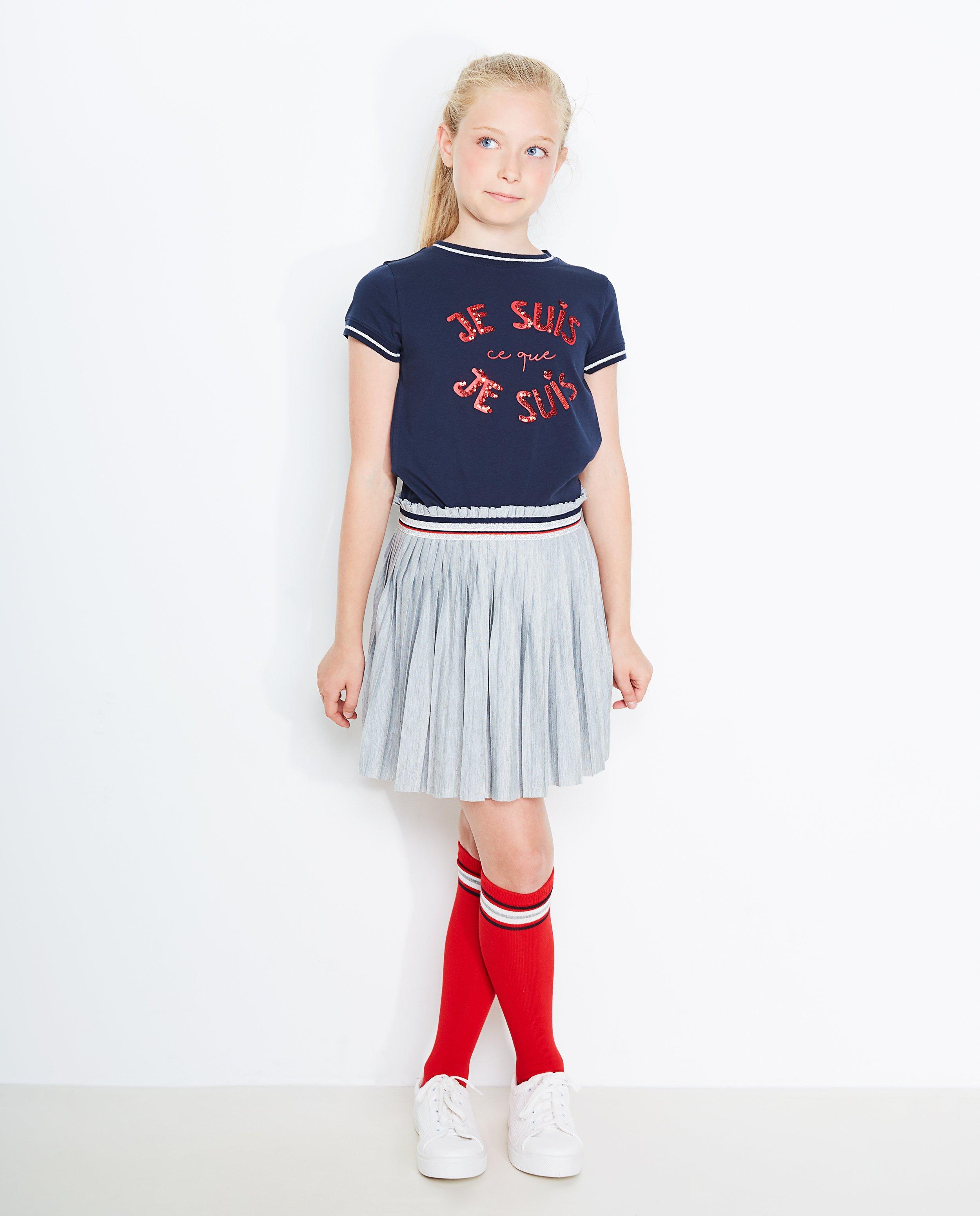 Nachtblauw T-shirt - met pailletten opschrift - JBC