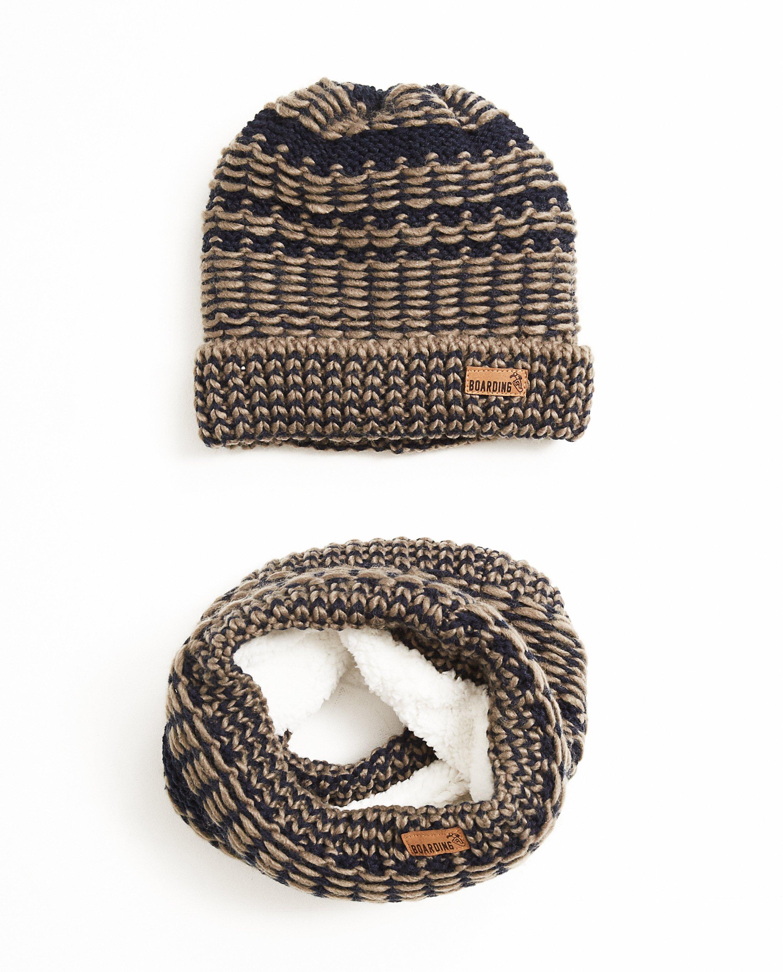 Ensemble bonnet et snood - bleu foncé et kaki, 7-14 - JBC