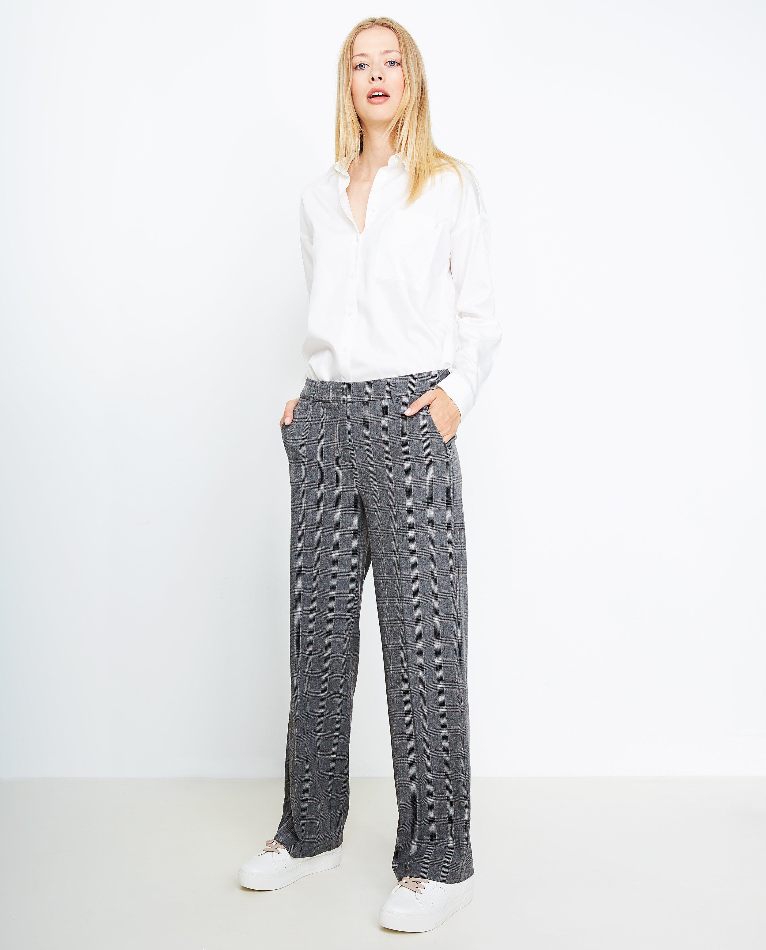 Broeken - Grijze geruite broek