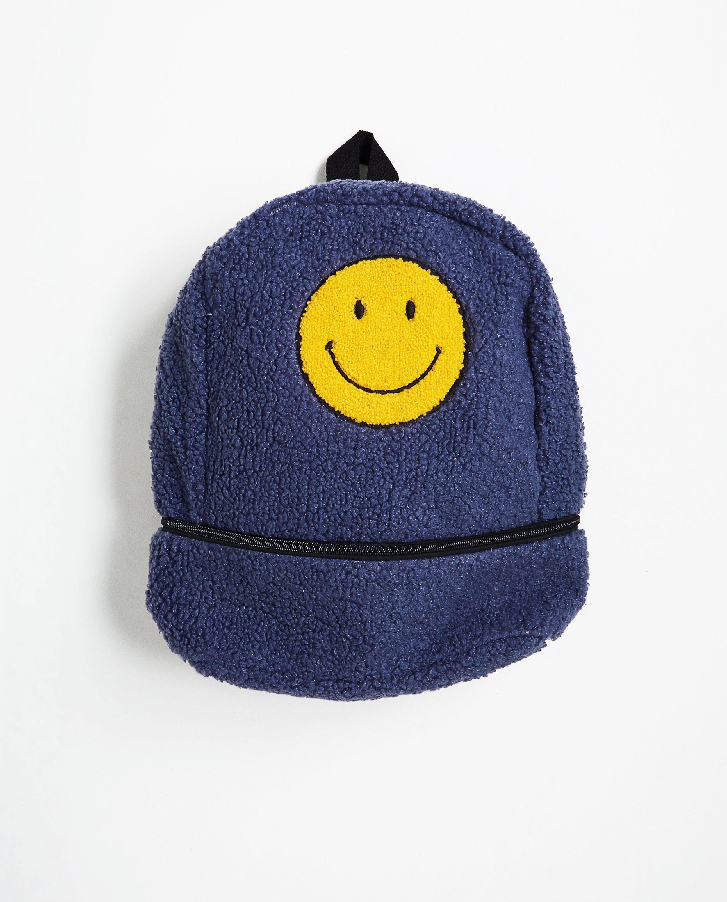 Bouclé rugzak met smiley - in blauw - JBC