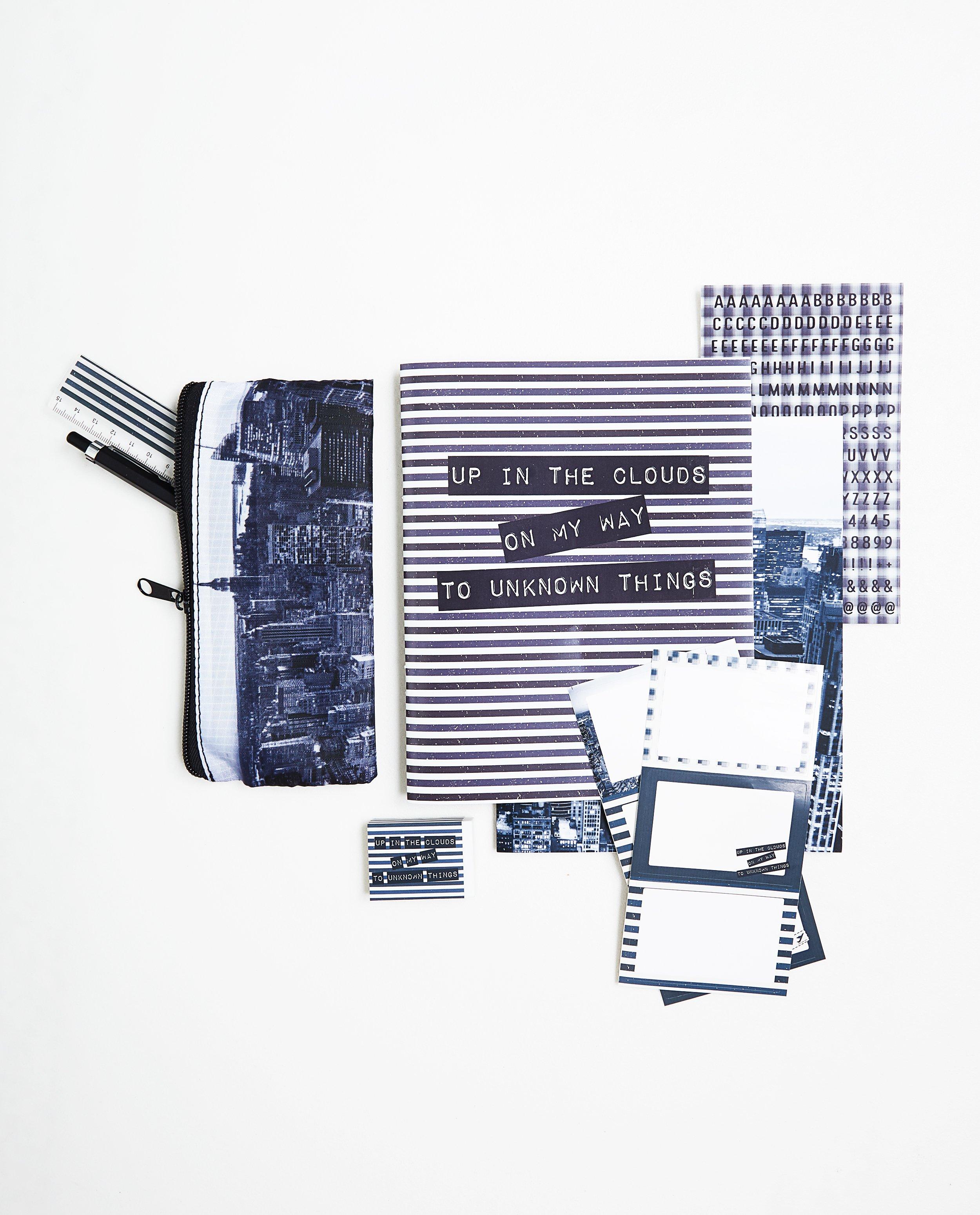 Set van schoolspullen - met skyline print + pennenzak - JBC