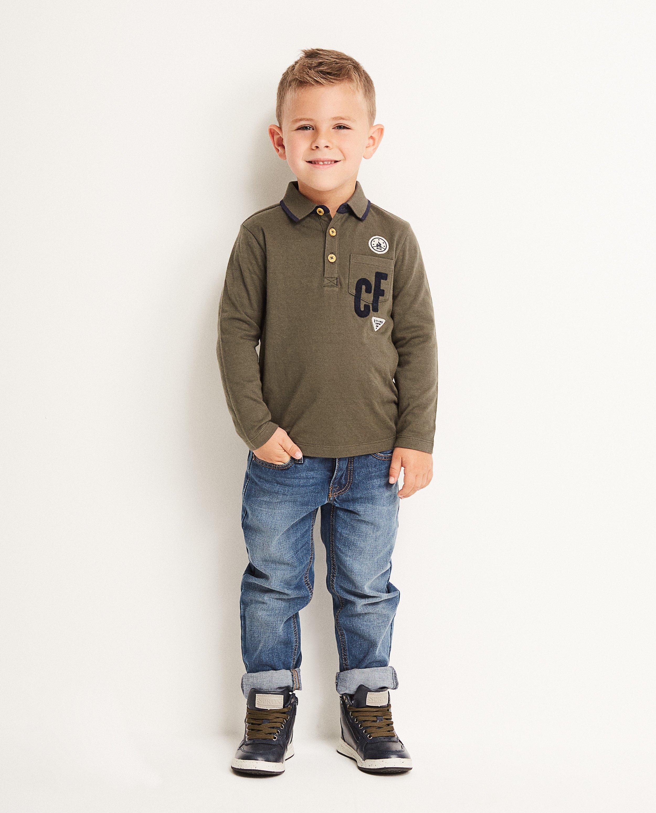 Polo met lange mouwen 2-7 - in kaki, met patches - JBC