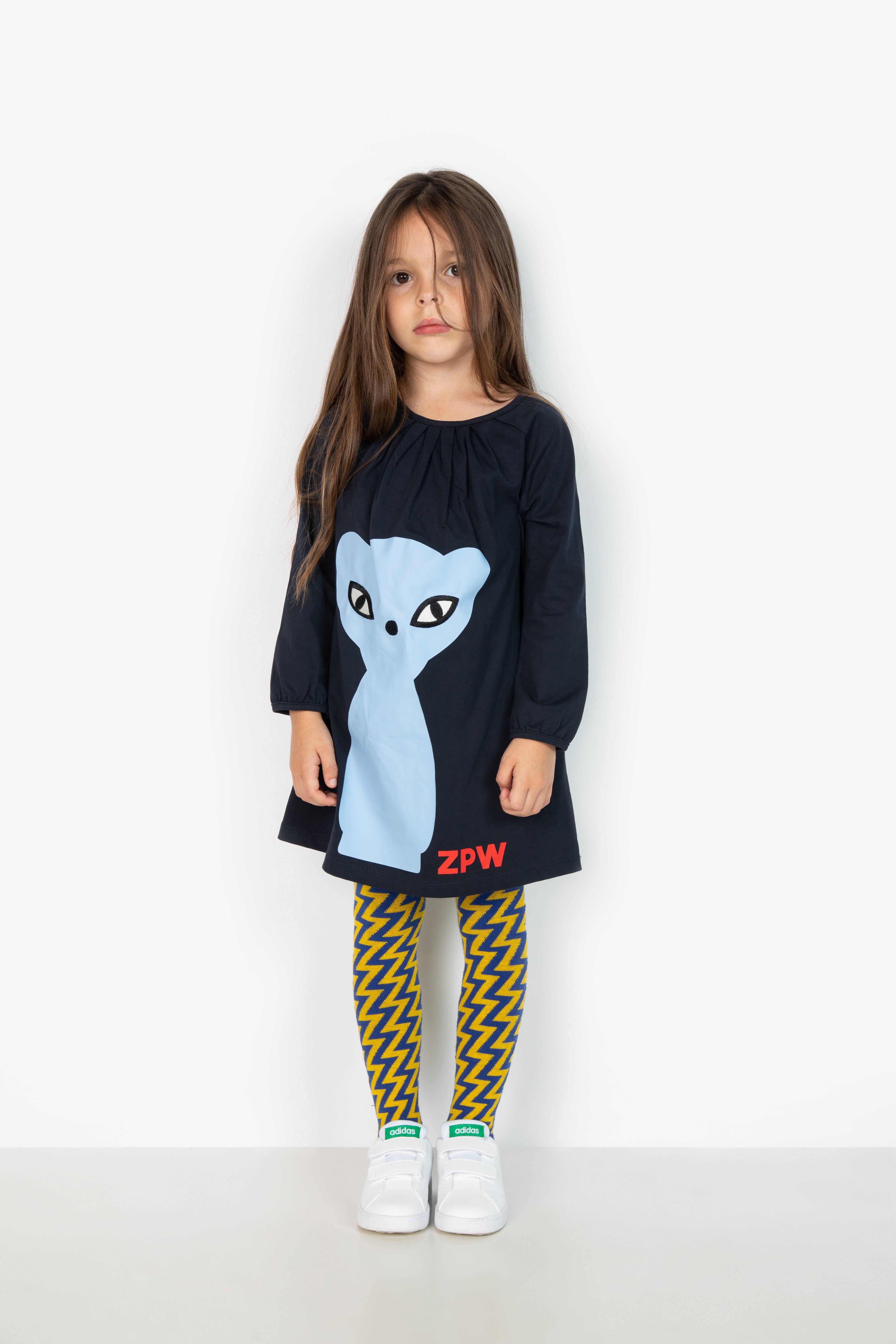 Nachtblauwe jurk - met kattenprint, ZulupaPUWA - Zulu Papuwa