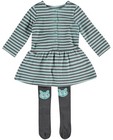 Set van jurk + kousenbroek - lichtblauw-grijs gestreept - JBC