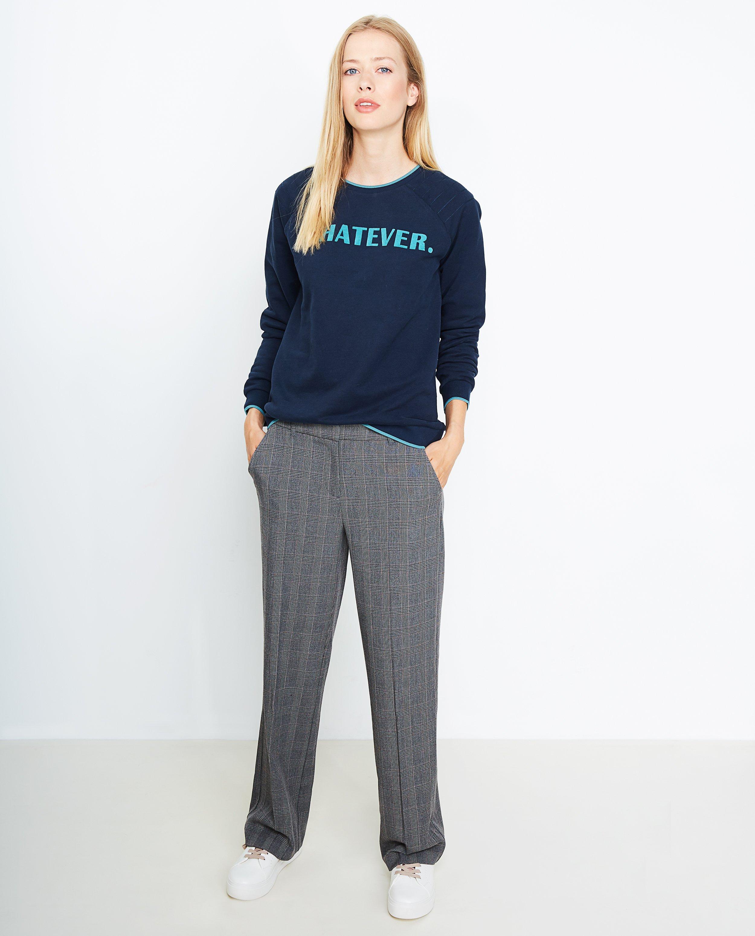 Sweater met opschrift - in nachtblauw, Karen Damen - Karen Damen