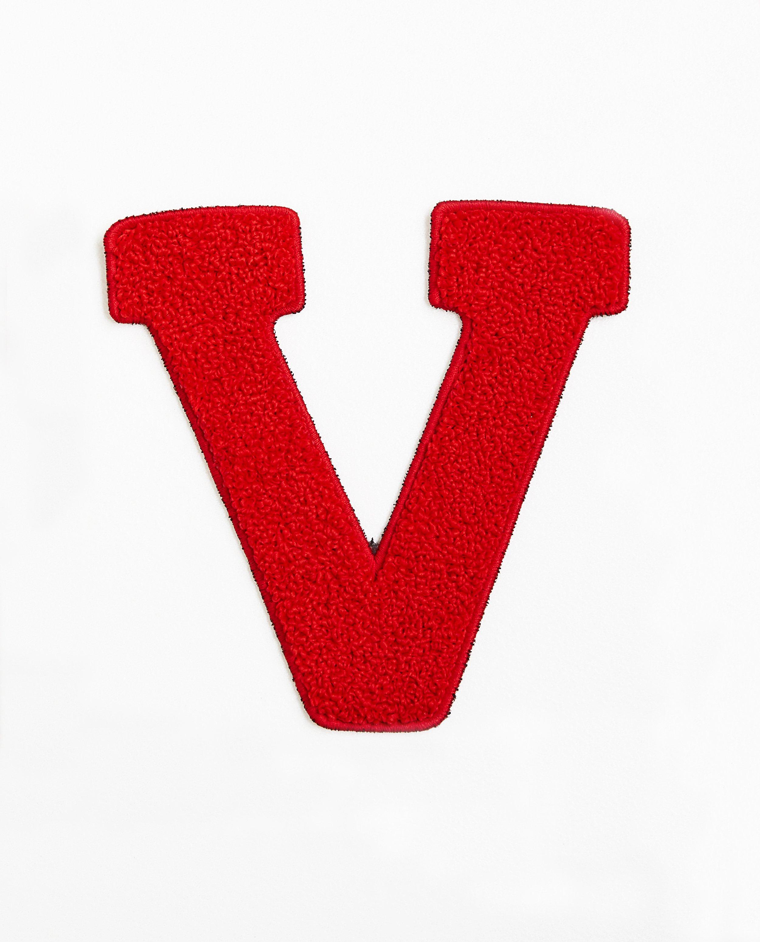 Rode letter V - groot - van rode bouclé - JBC