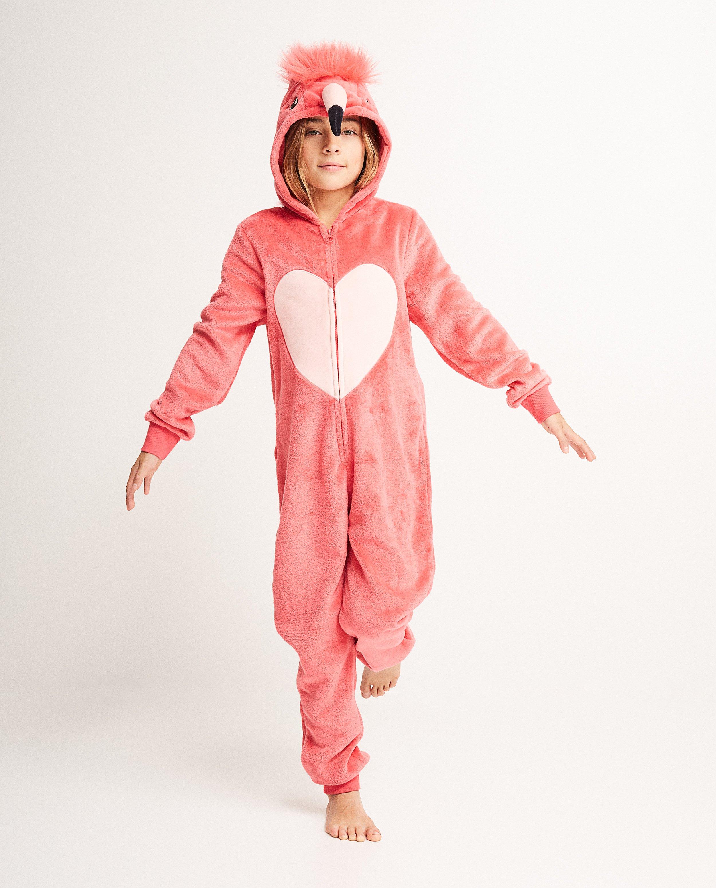 Onesie flamingo, 7-14 jaar - met fluffy kap - JBC