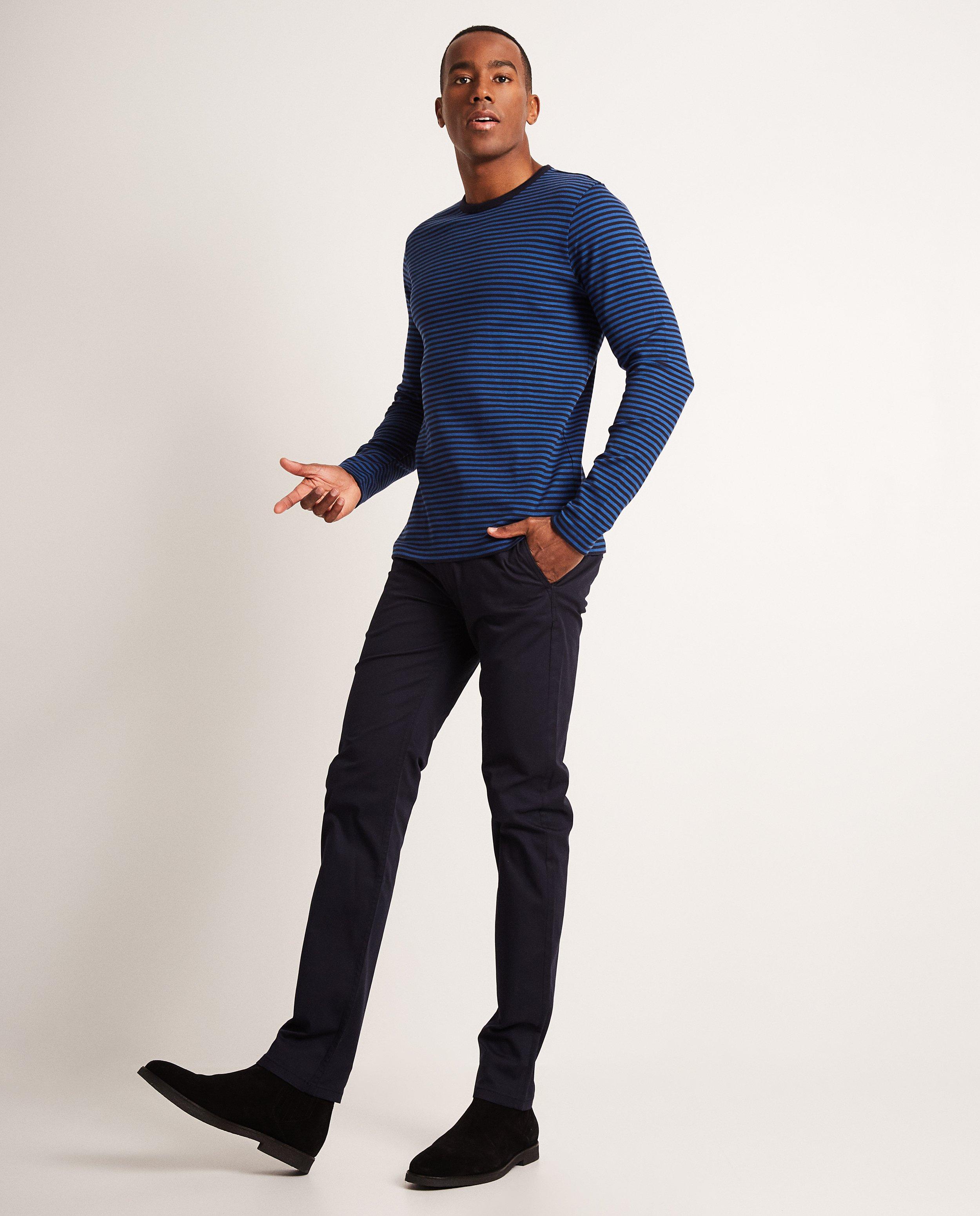 Blauwe longsleeve met strepen - slim fit - Iveo