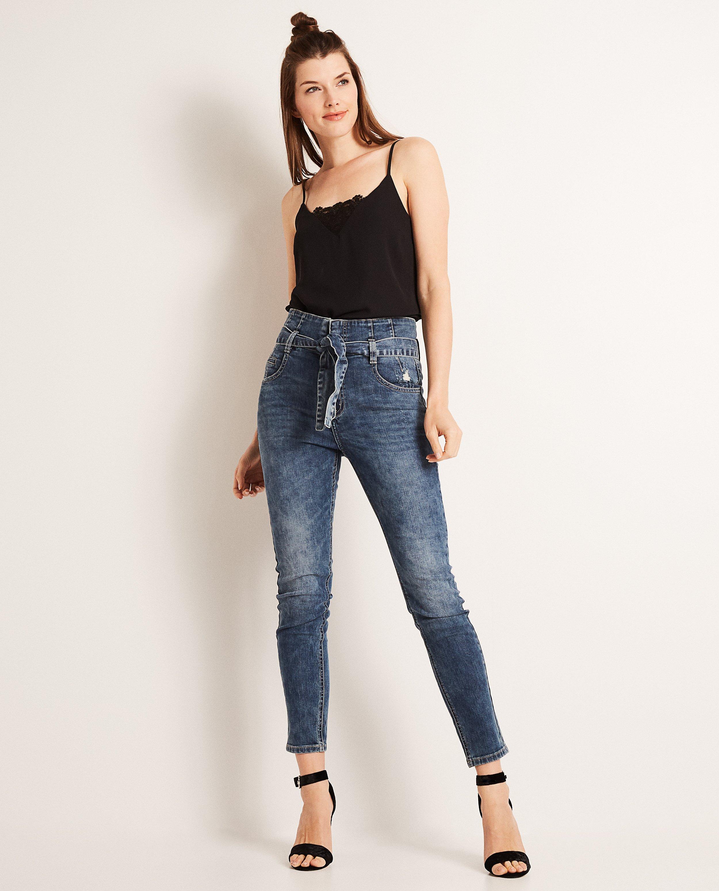 Jeans met paperbag waist - en wassing - JBC
