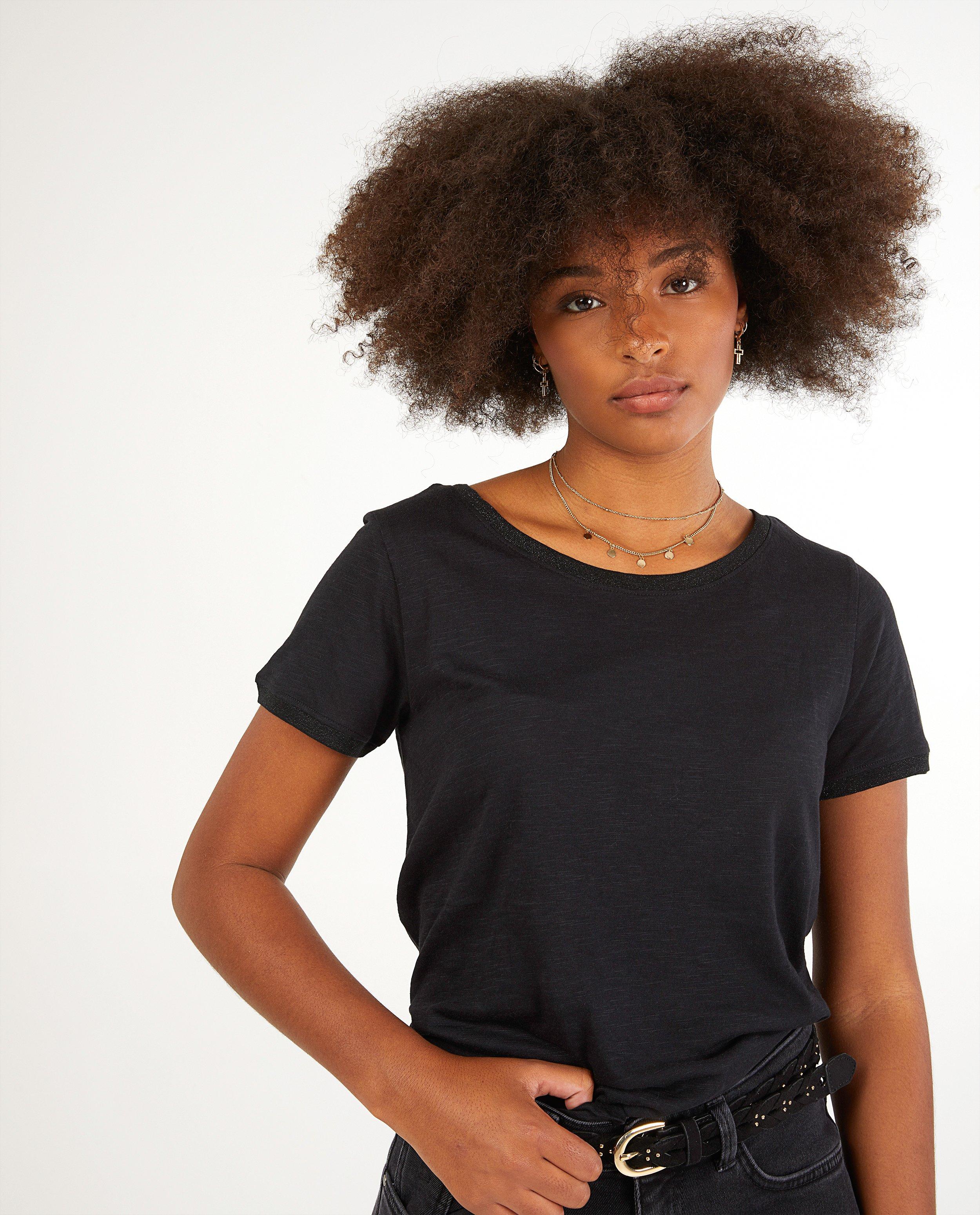 T-shirt noir - biais à paillettes - JBC