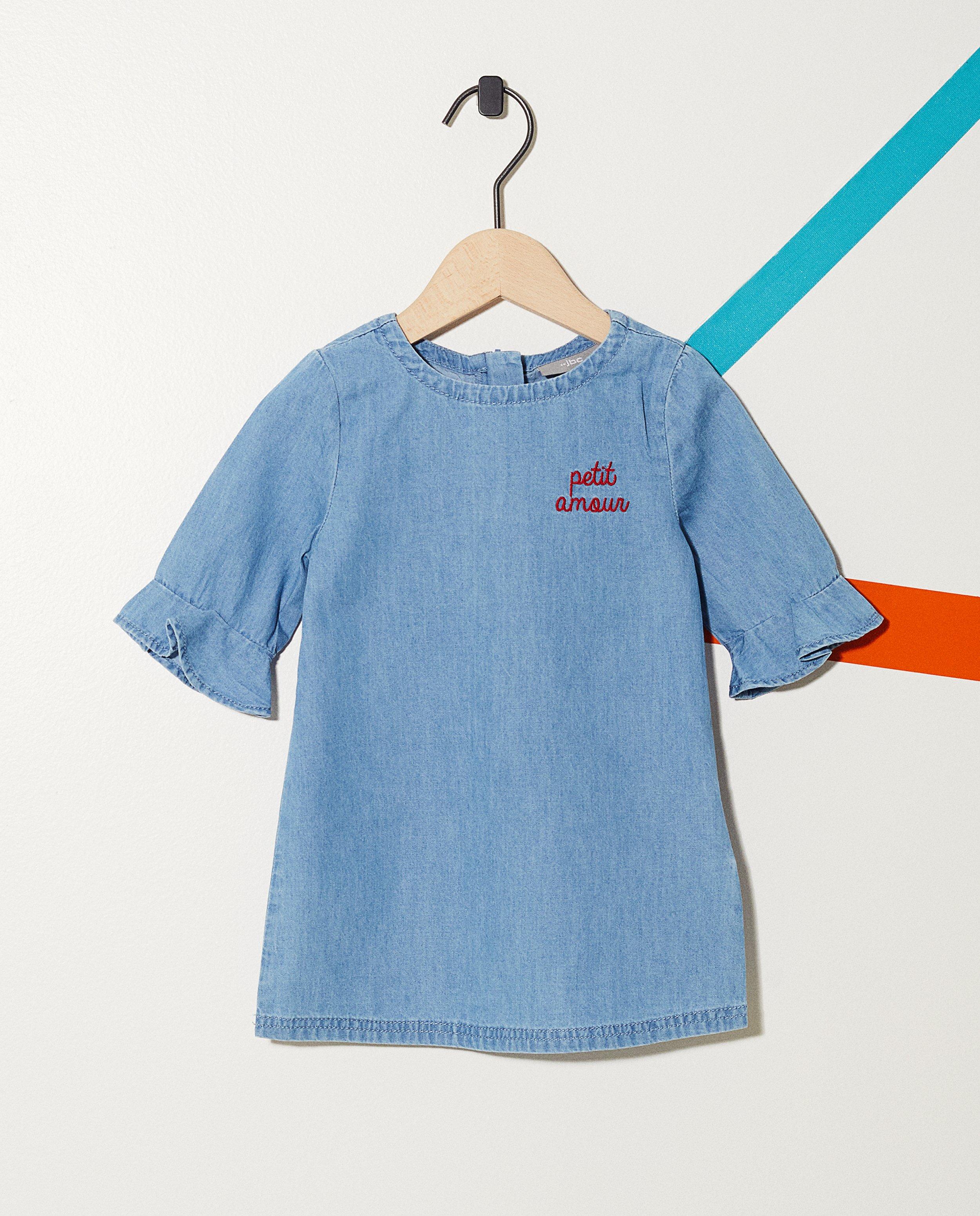 Jeanskleedje met ruches - en opschrift - JBC