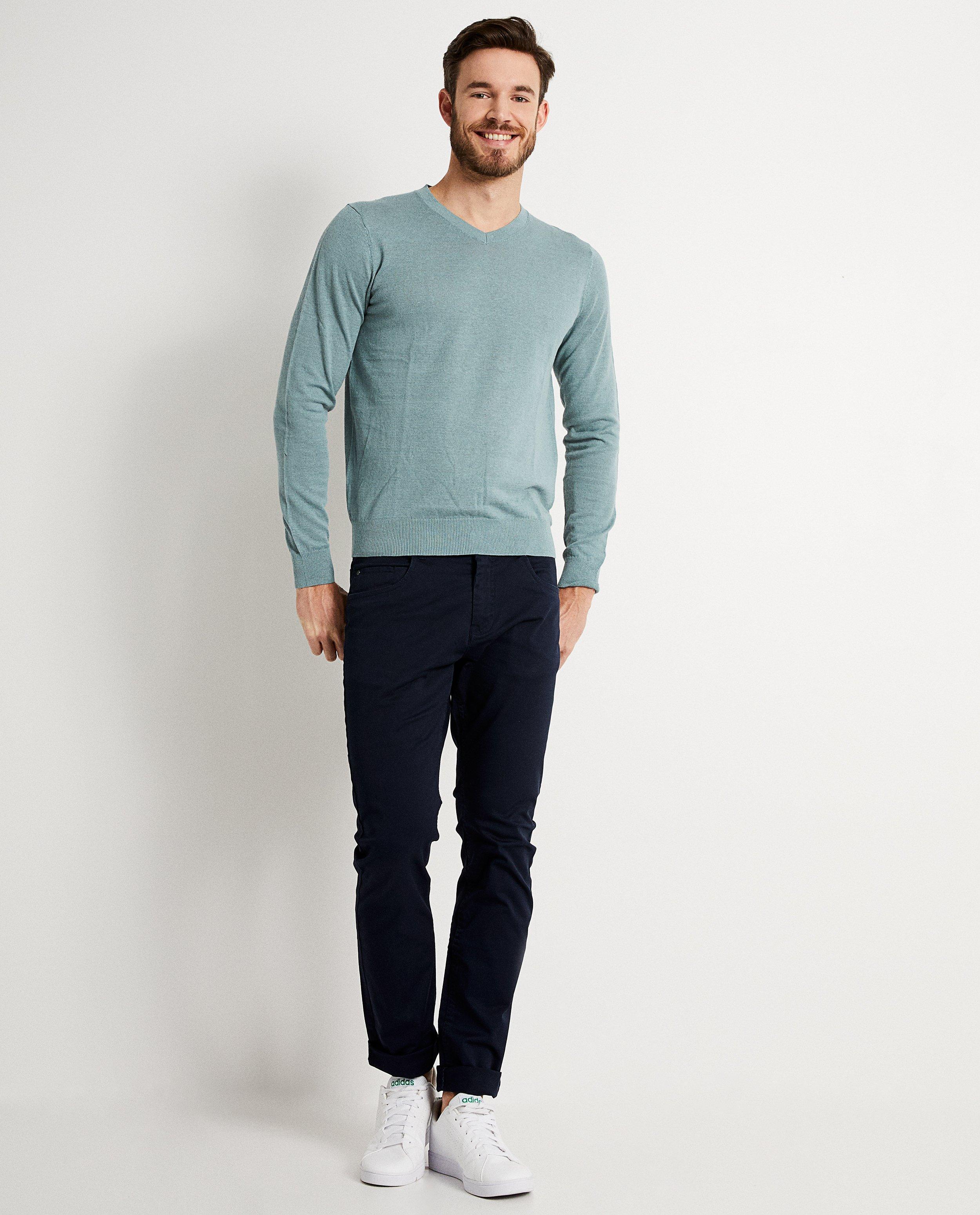 Pull vert menthe avec col en V - lin - Iveo