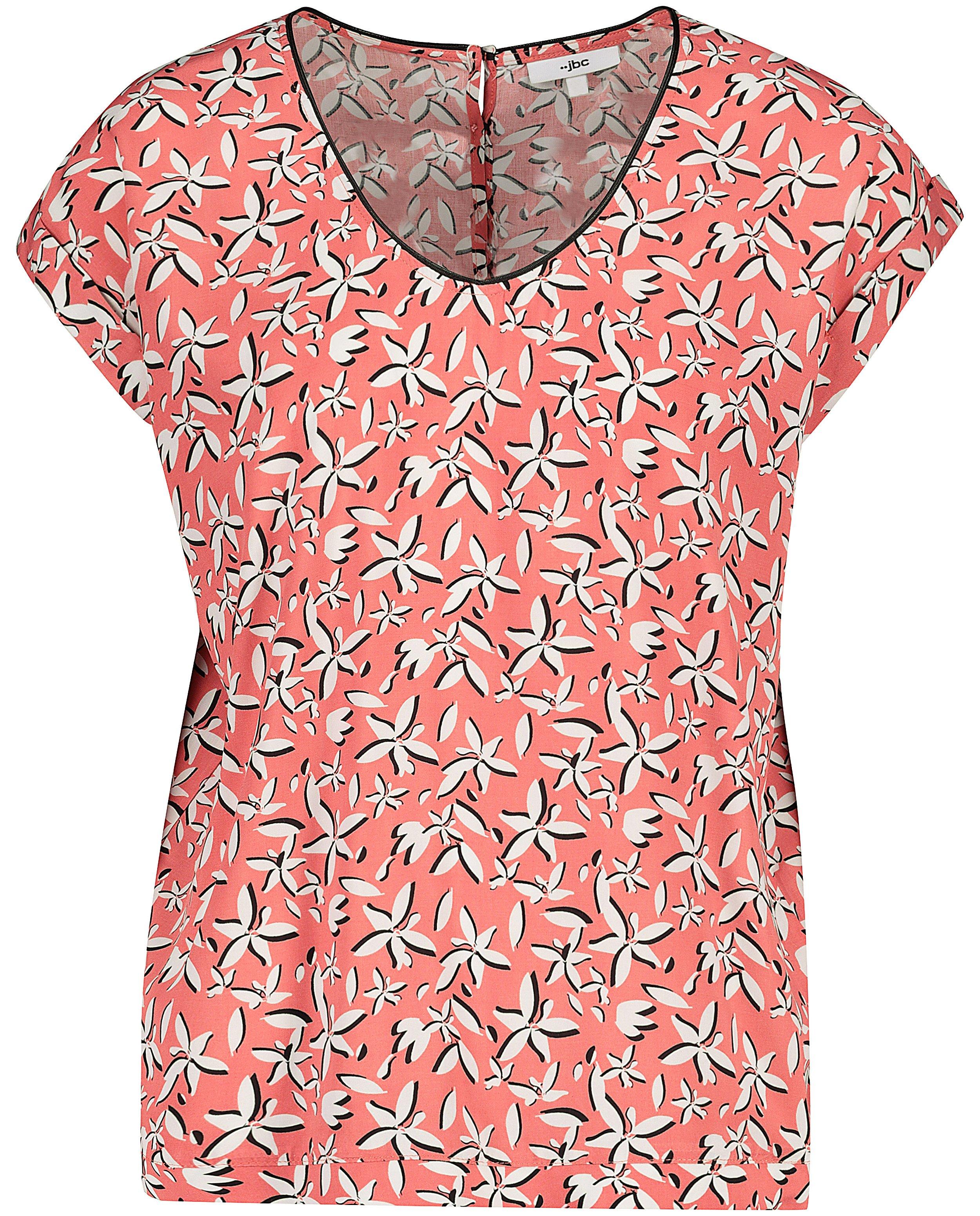 T-shirt met witte bloemenprint - Roze met zwarte details - JBC