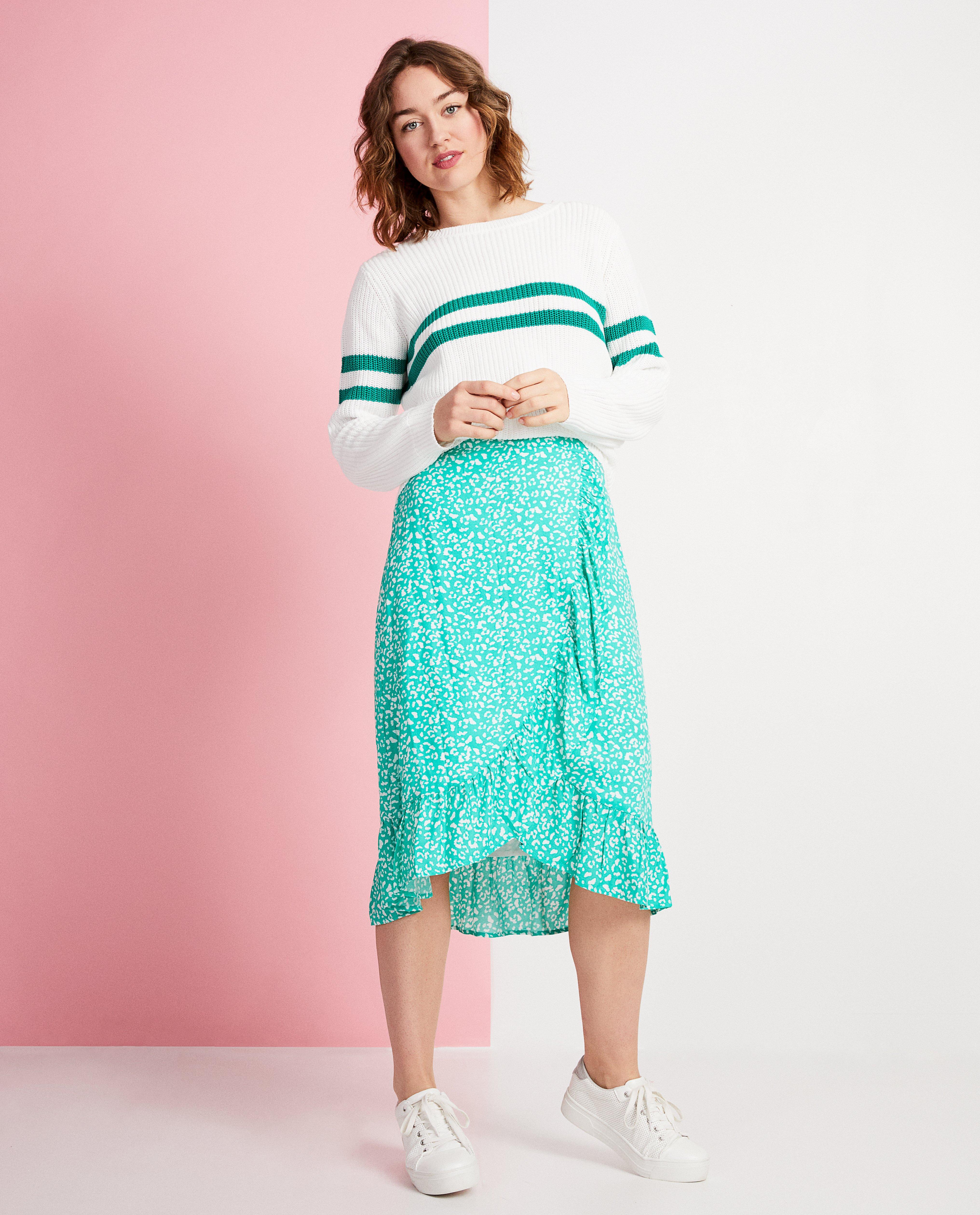 Pull blanc à rayures vertes - tricot à grosses mailles - JBC