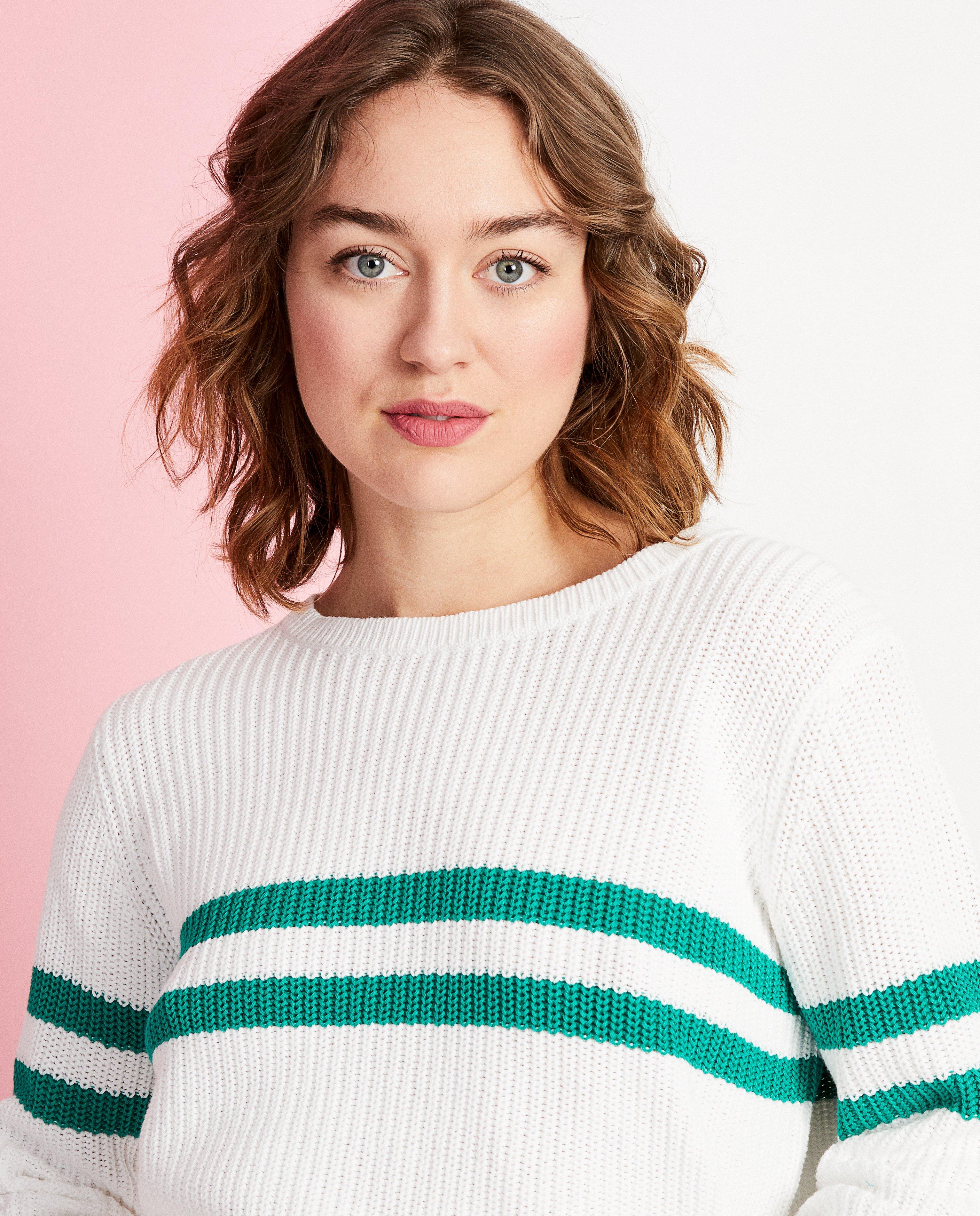 Pulls - Pull blanc à rayures vertes