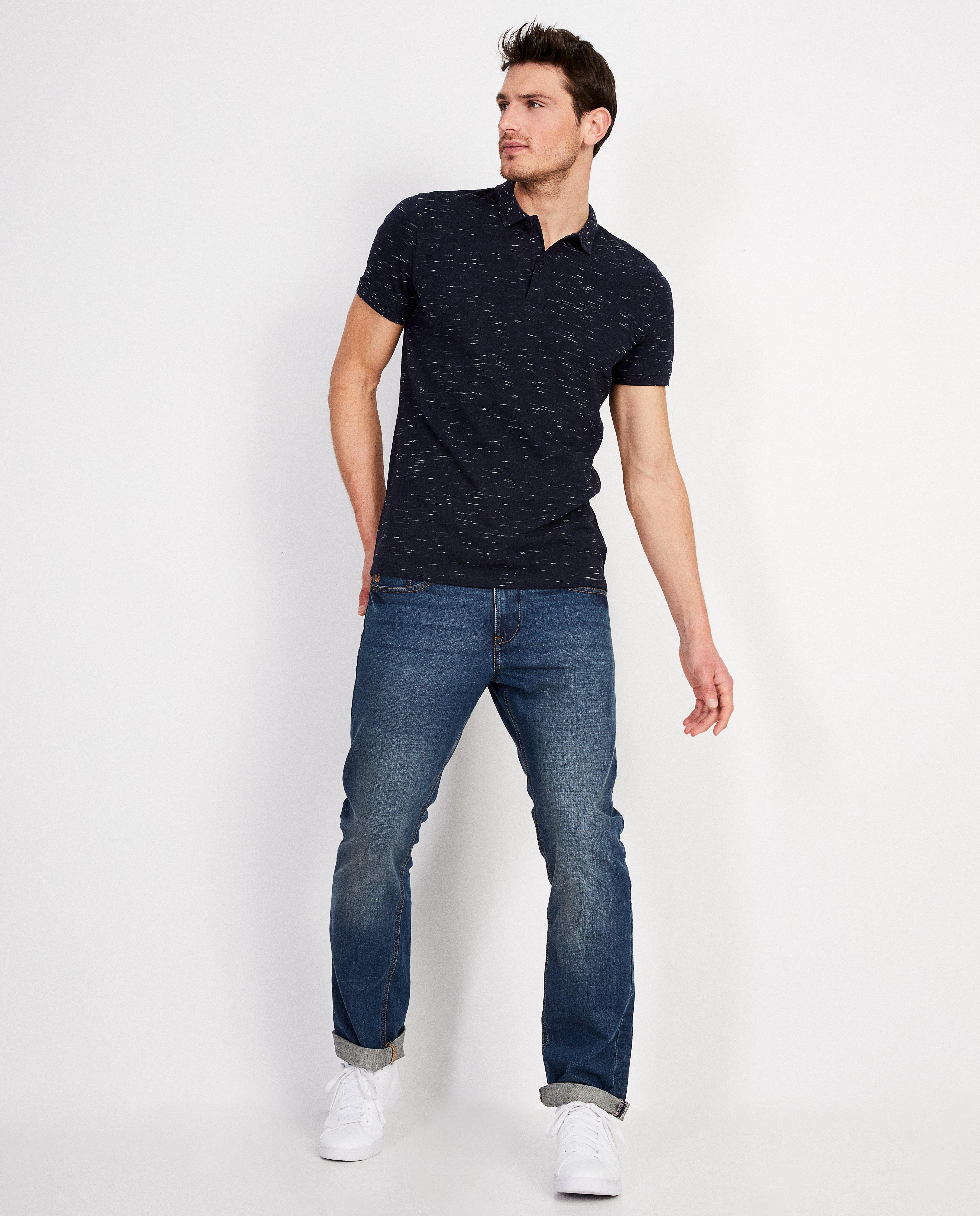 Donkerblauwe polo met streepjes - allover print - JBC