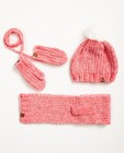 Set van sjaal, muts en wanten - in roze fluweel - JBC
