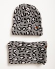 Ensemble bonnet et écharpe - imprimé léopard, gris clair - JBC