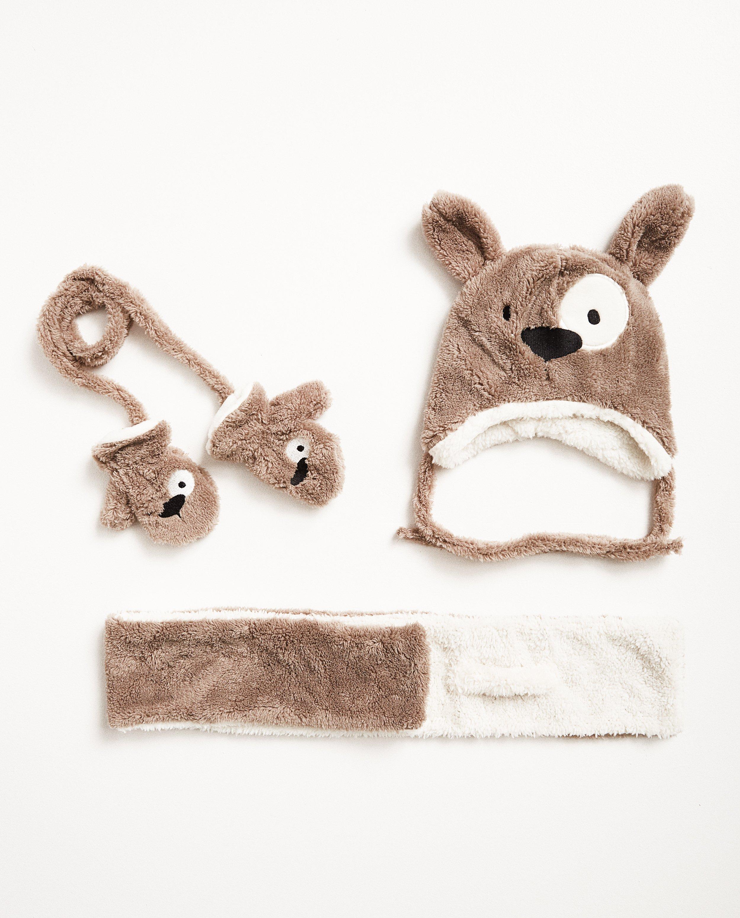 Ensemble bonnet, écharpe et moufles - chien - JBC