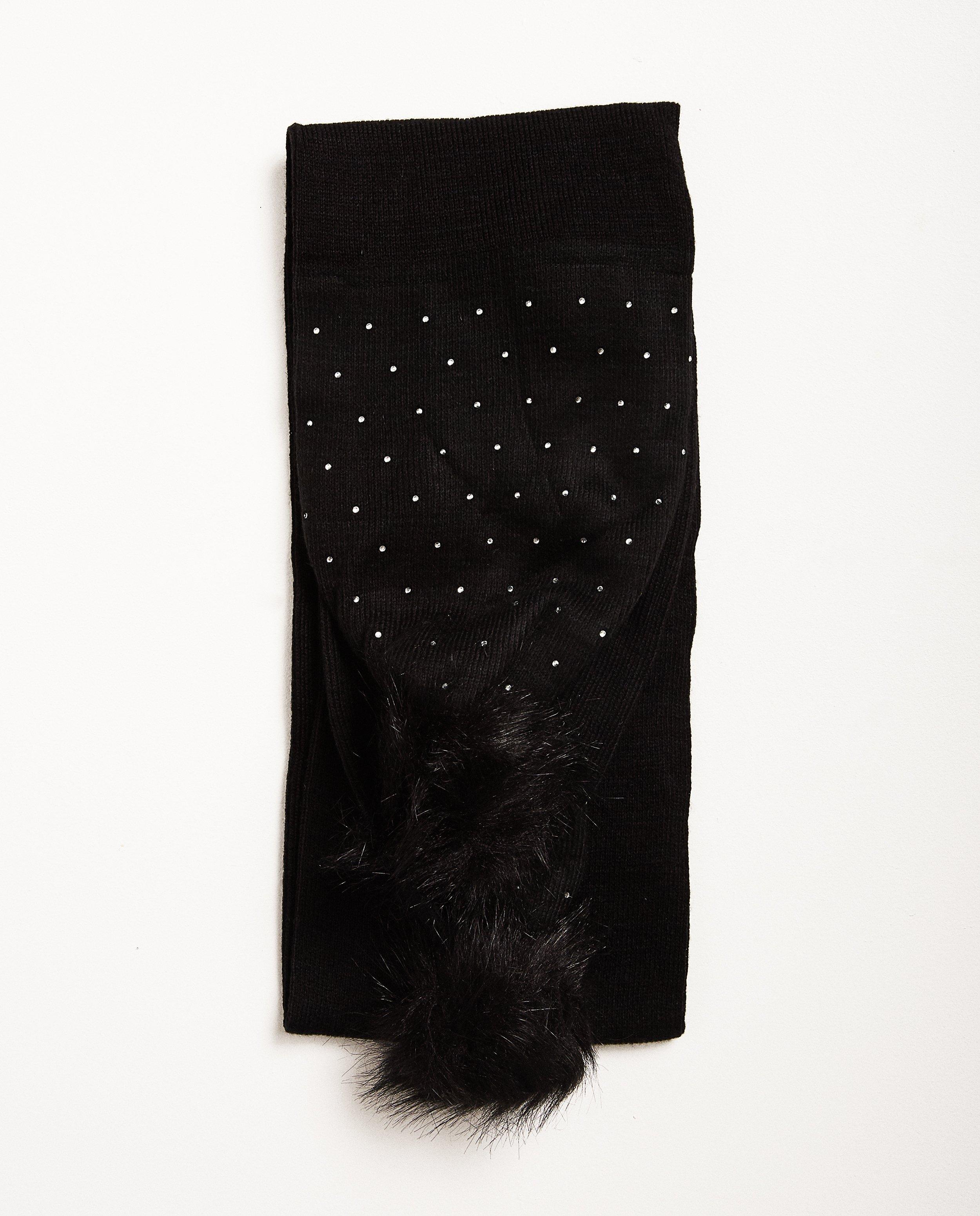 Écharpe, strass + pompons - noire - JBC